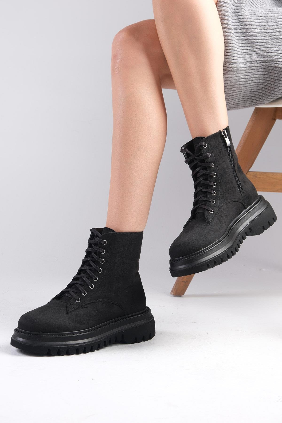 Alex Siyah Renk Postal Bot-Kalın Topuk-Mio Gusto-01434BLS