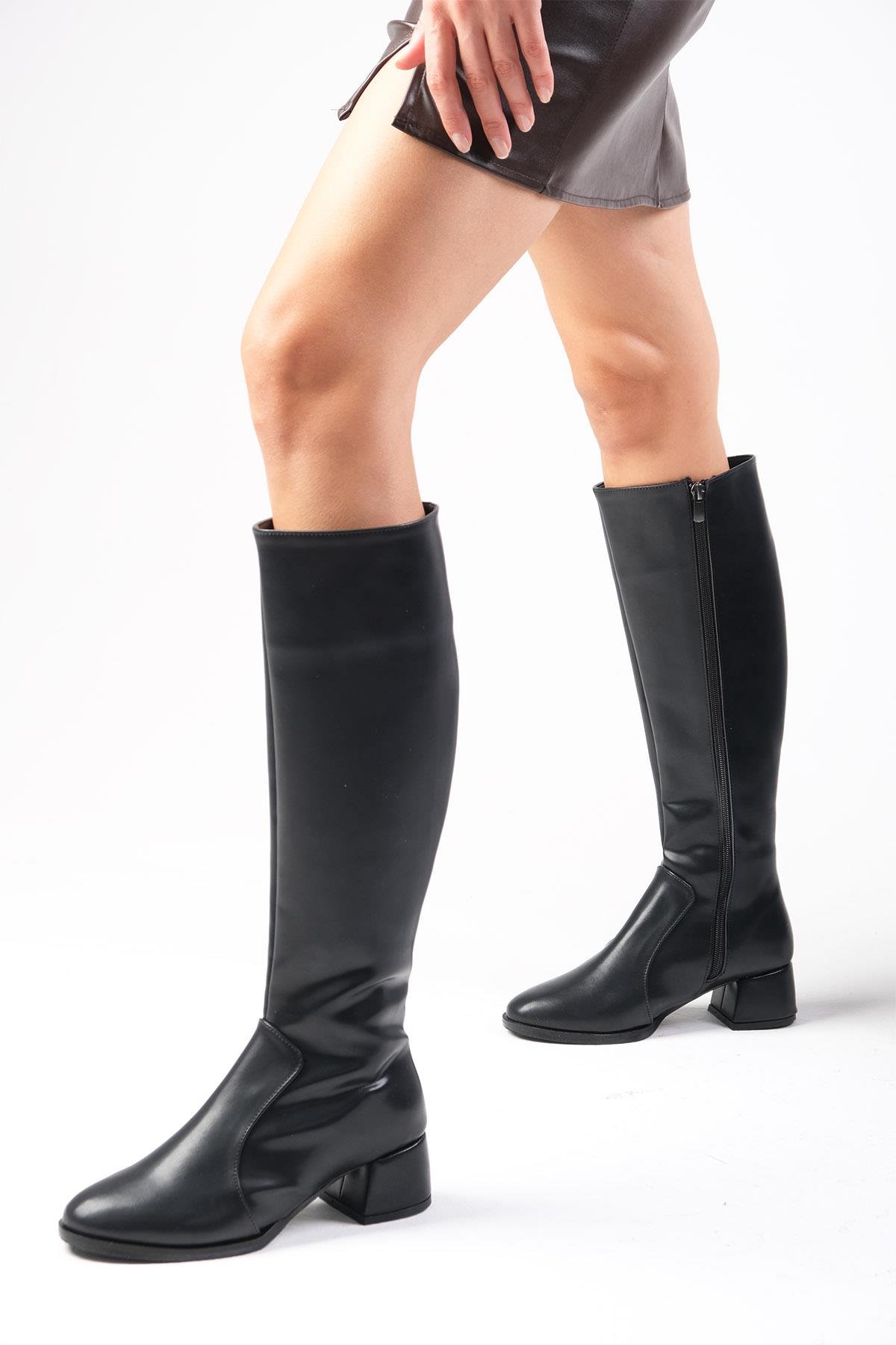 Alice Siyah Renk Oval Burun Fermuarlı Çizme-ÇİZME-Mio Gusto-02270BLC