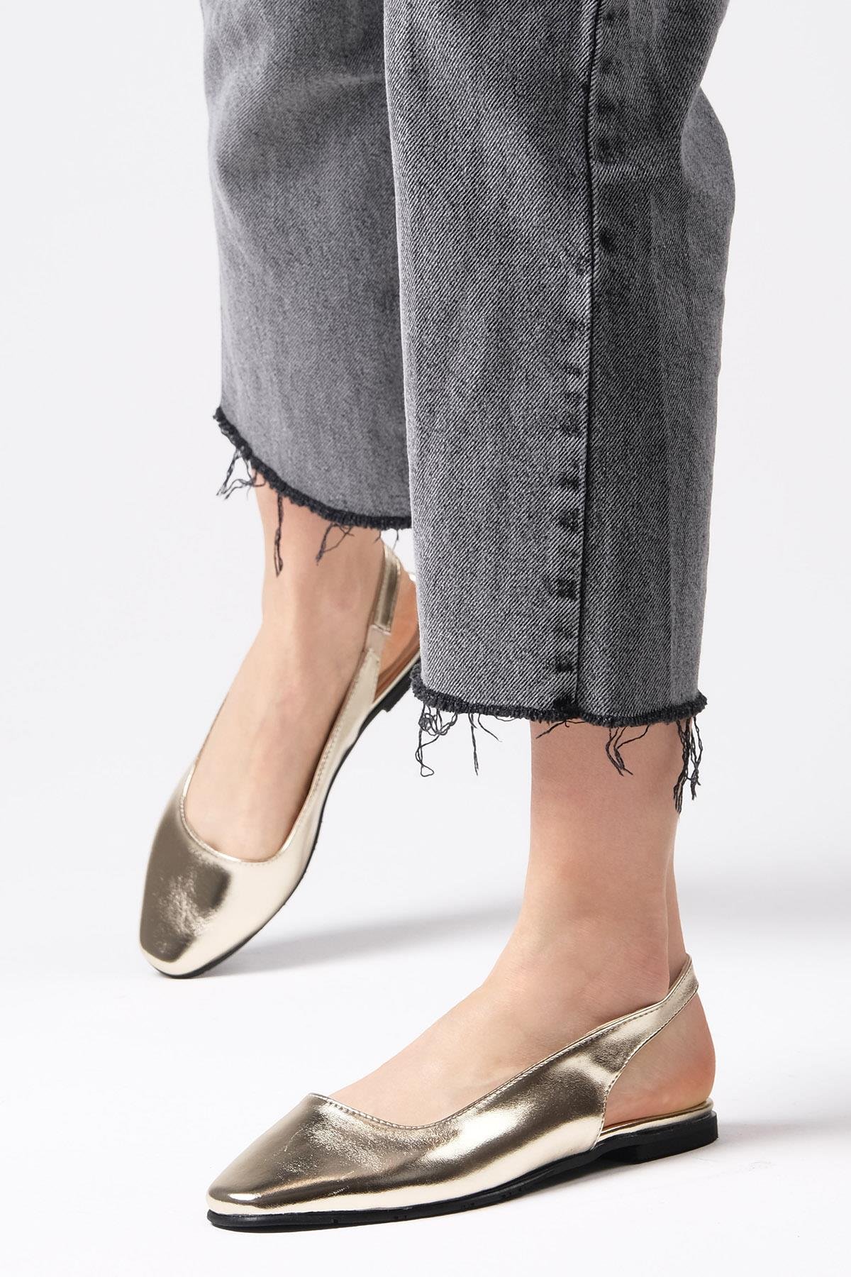 Ally Altın Renk Küt Burun Babet-Flats-Mio Gusto-02232GOC