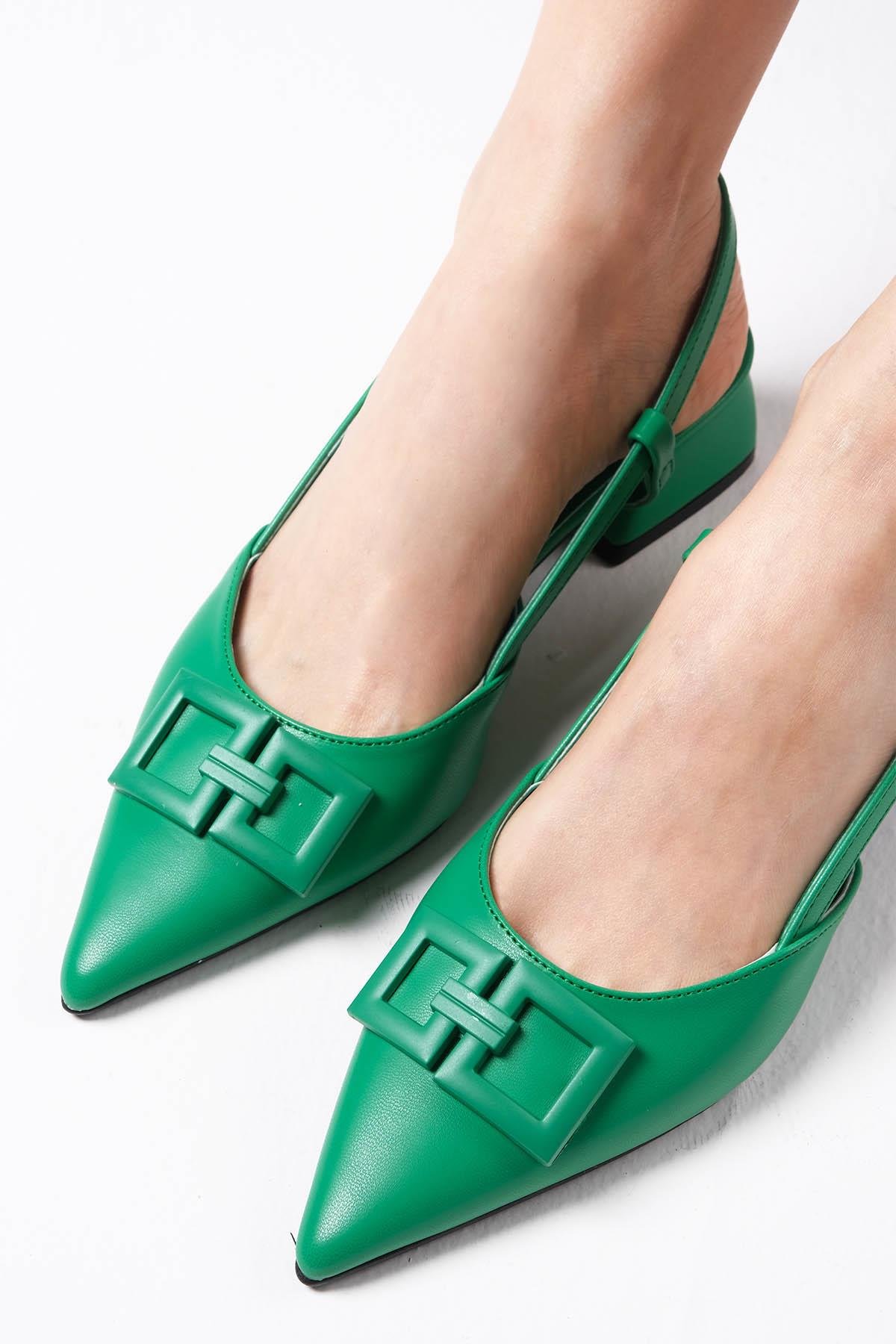 Alyssa Yeşil Renk Kısa Topuklu Ayakkabı-Kısa Topuklu-Mio Gusto-01445GNC