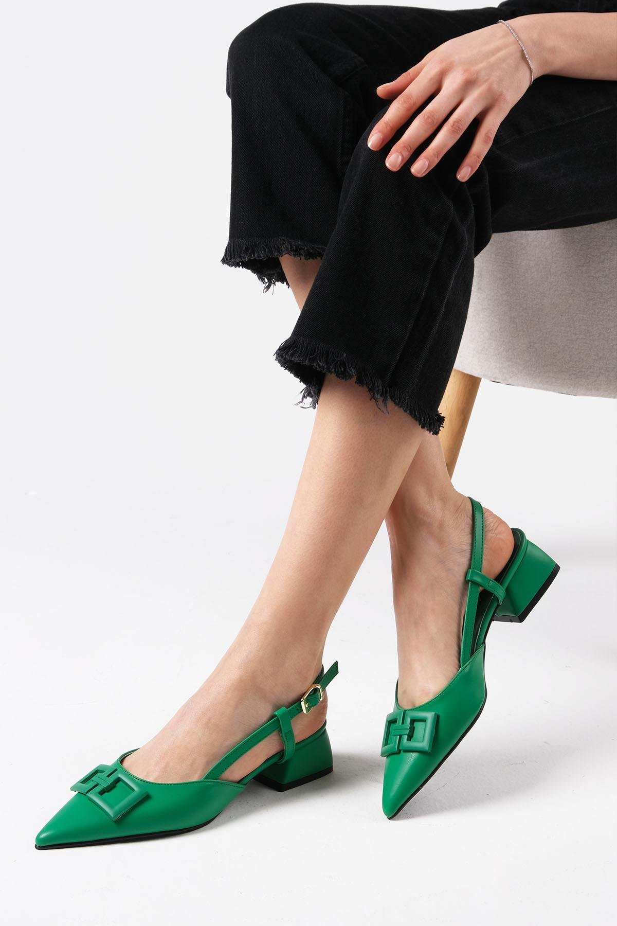 Alyssa Yeşil Renk Kısa Topuklu Ayakkabı-Kısa Topuklu-Mio Gusto-01445GNC