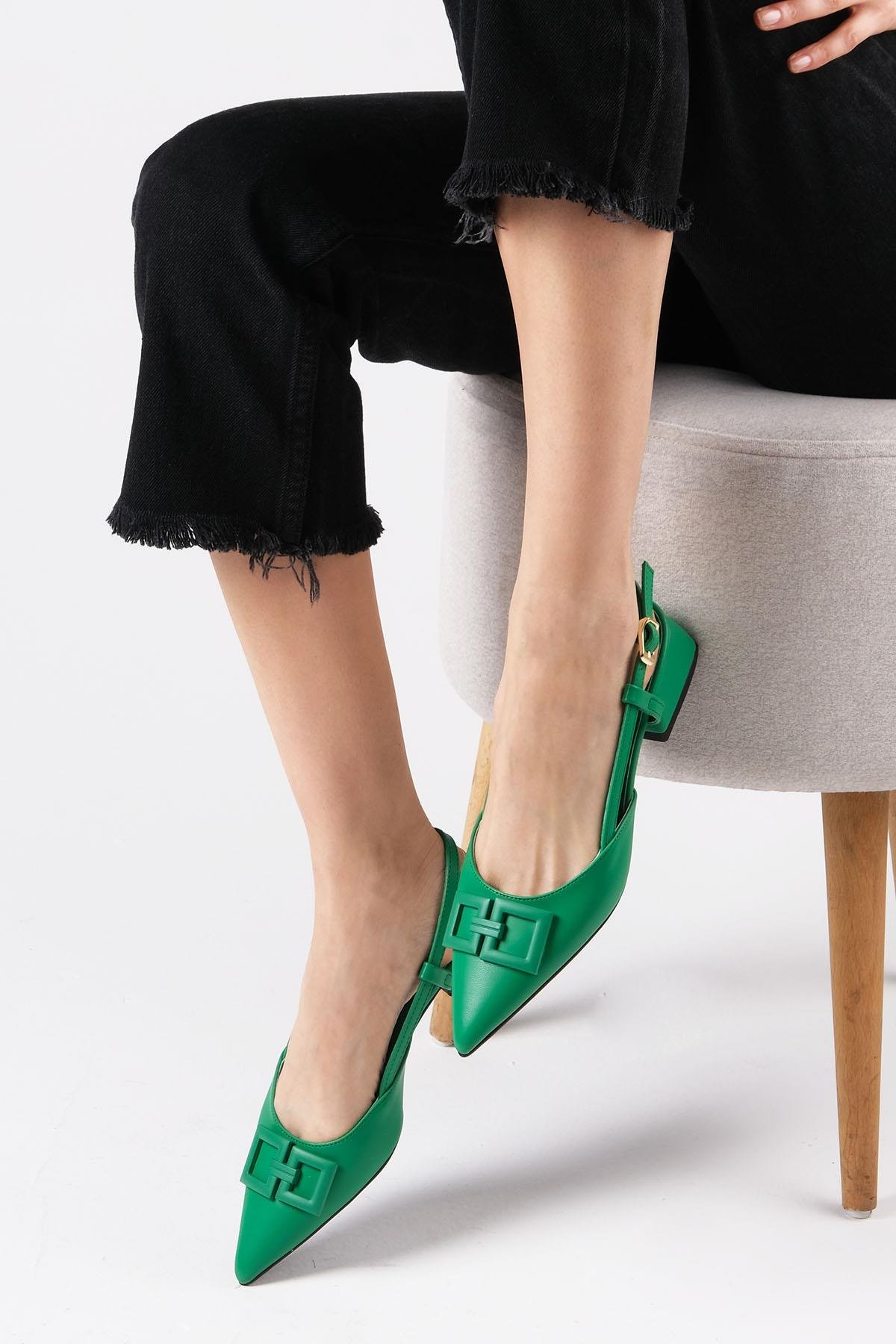 Alyssa Yeşil Renk Kısa Topuklu Ayakkabı-Kısa Topuklu-Mio Gusto-01445GNC