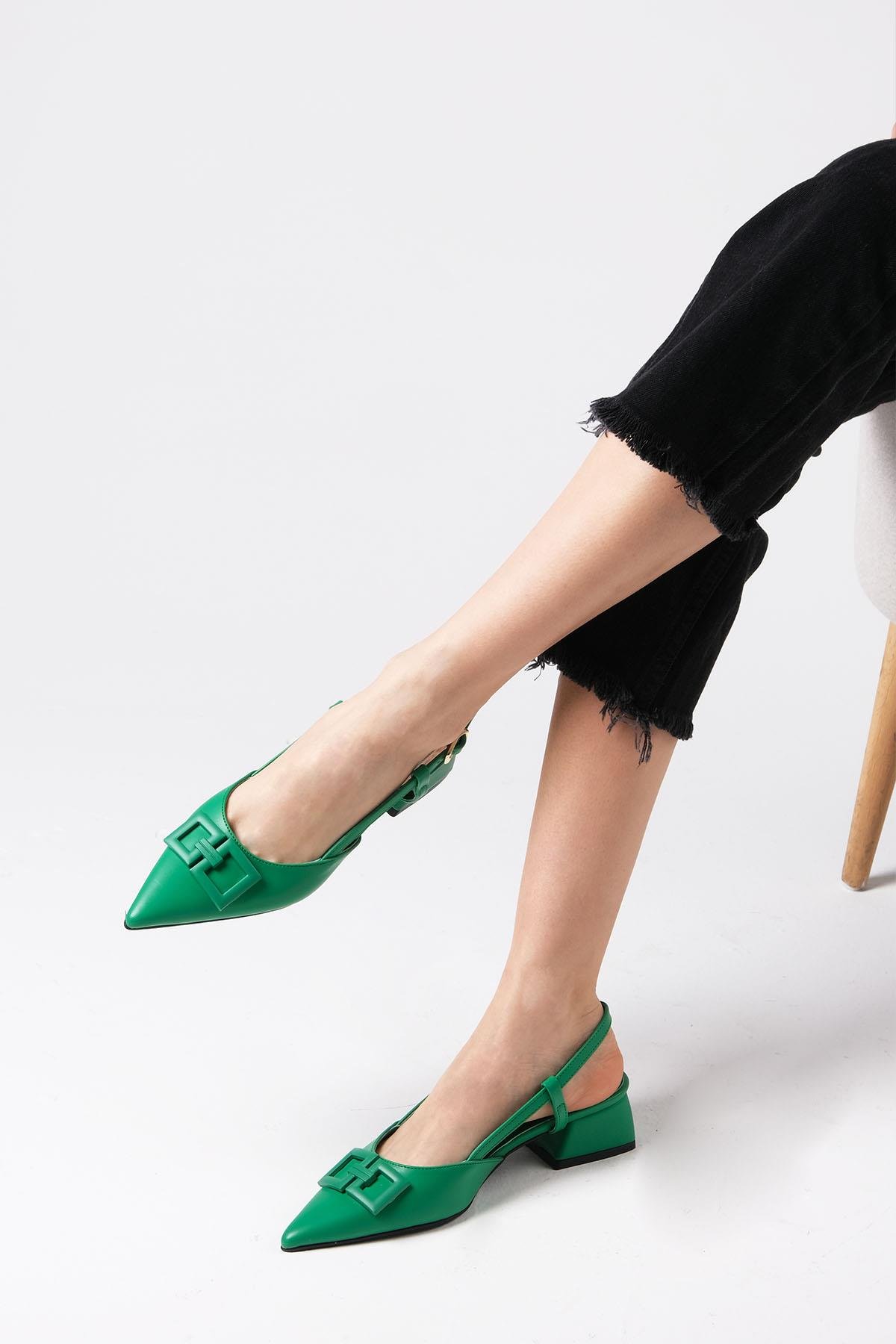 Alyssa Yeşil Renk Kısa Topuklu Ayakkabı-Kısa Topuklu-Mio Gusto-01445GNC