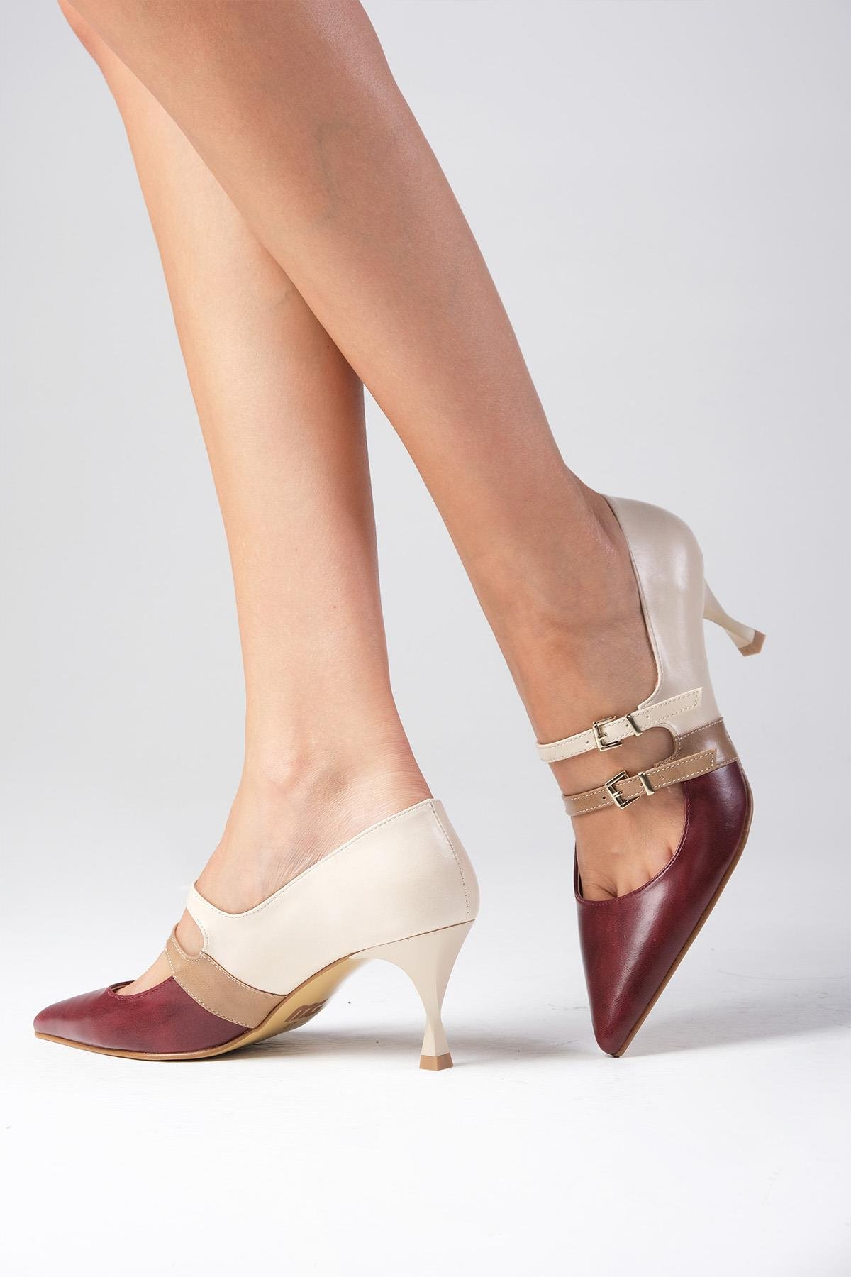 Amber Bordo Renk Topuklu Ayakkabı-Yüksek Topuklu-Mio Gusto-01578WRC