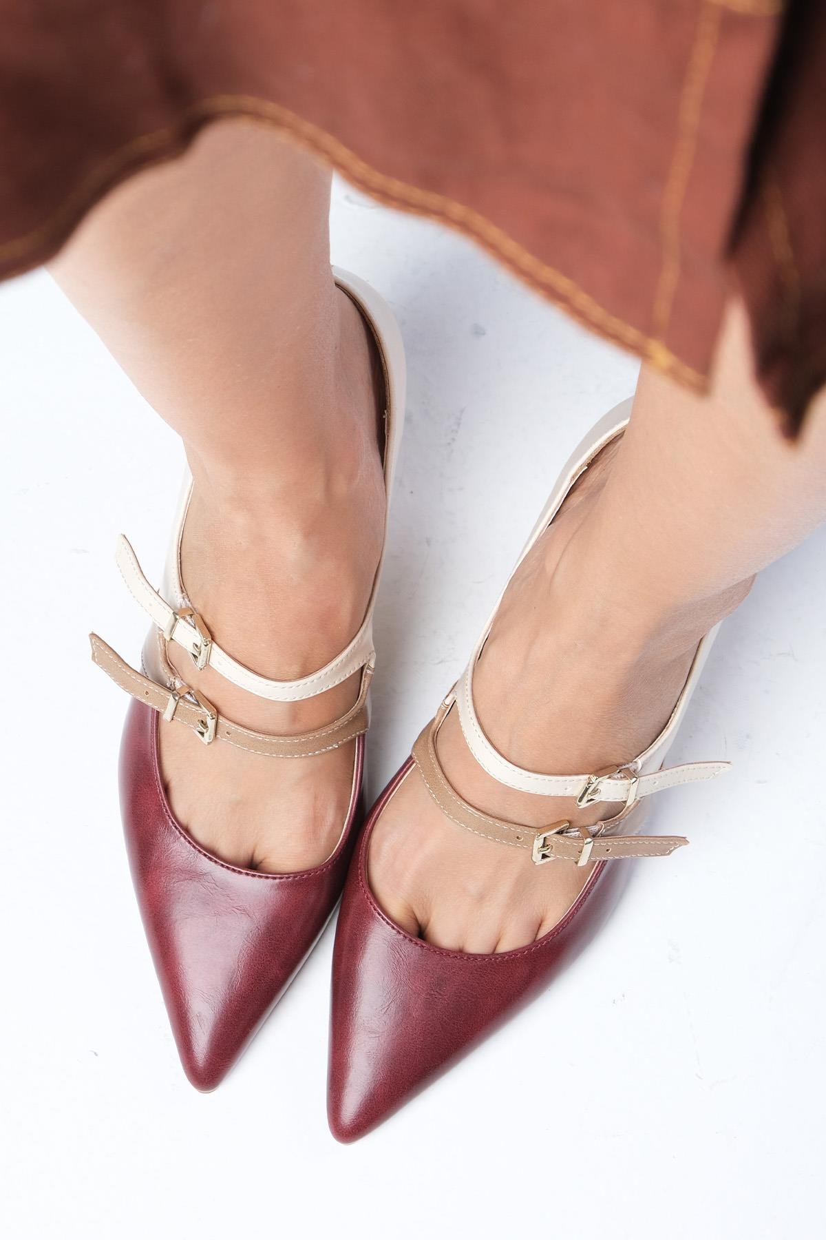 Amber Bordo Renk Topuklu Ayakkabı-Yüksek Topuklu-Mio Gusto-01578WRC
