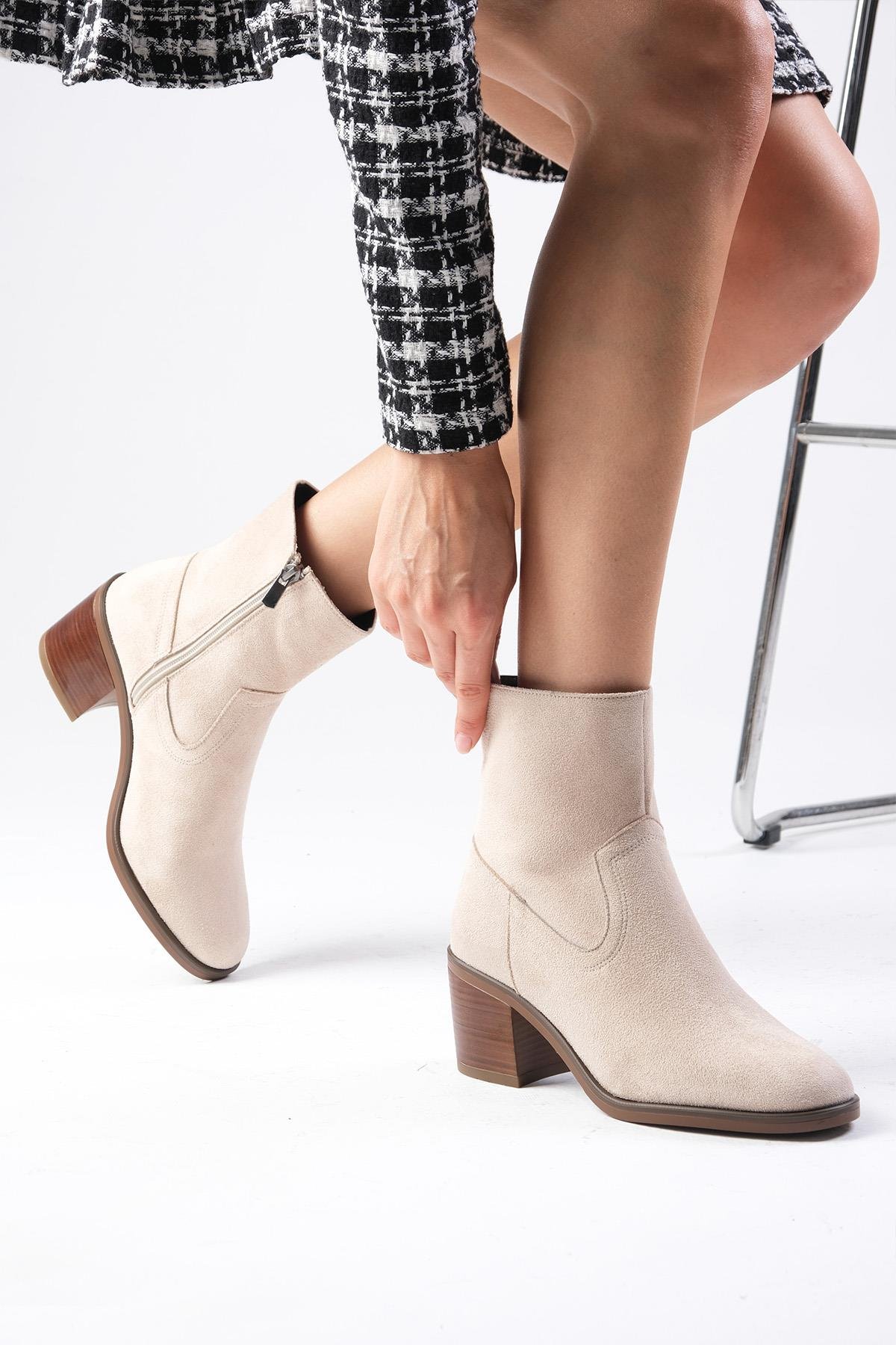 Amory Bej Renk Kalın Topuklu Bot-Kalın Topuk-Mio Gusto-01574BES