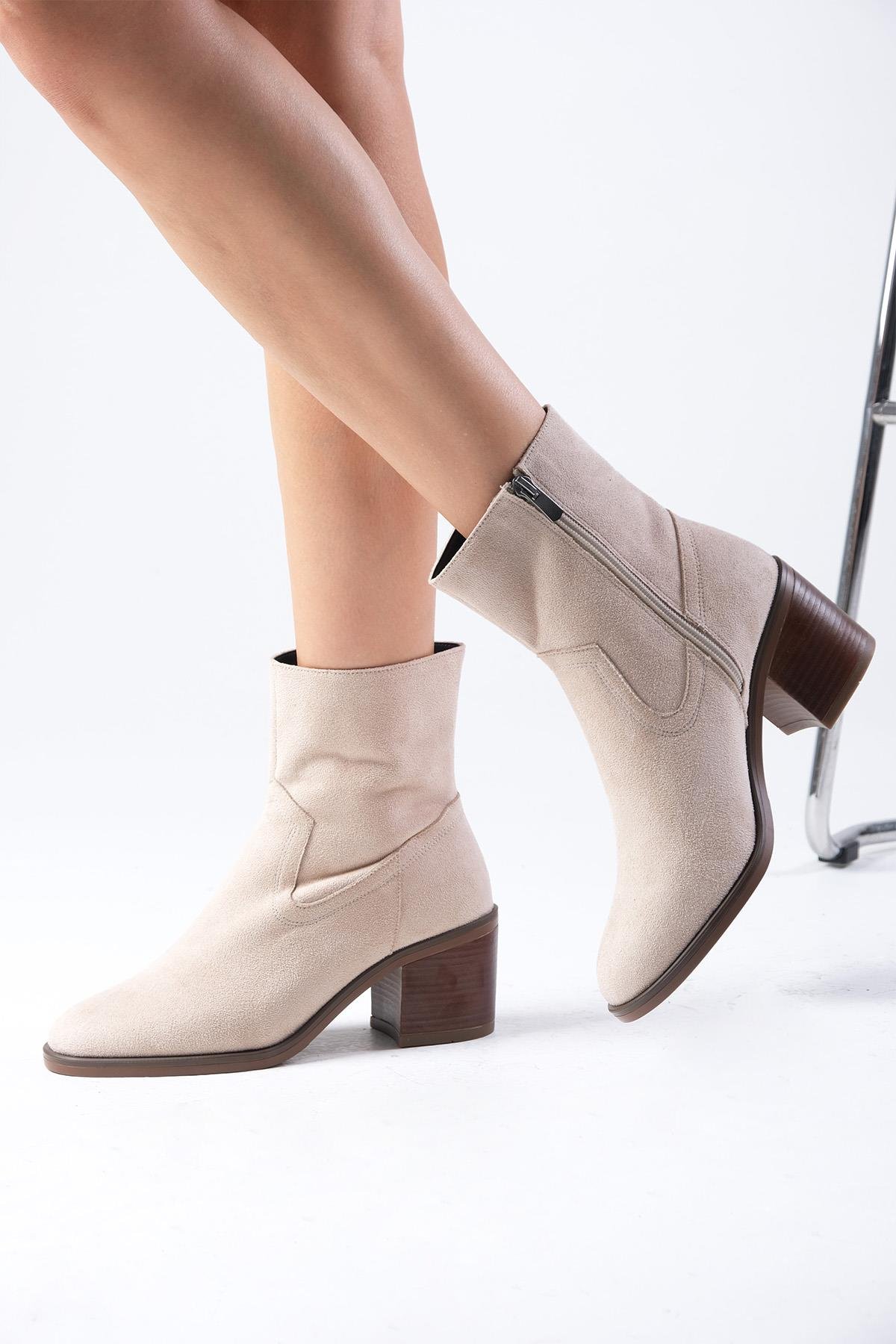 Amory Bej Renk Kalın Topuklu Bot-Kalın Topuk-Mio Gusto-01574BES