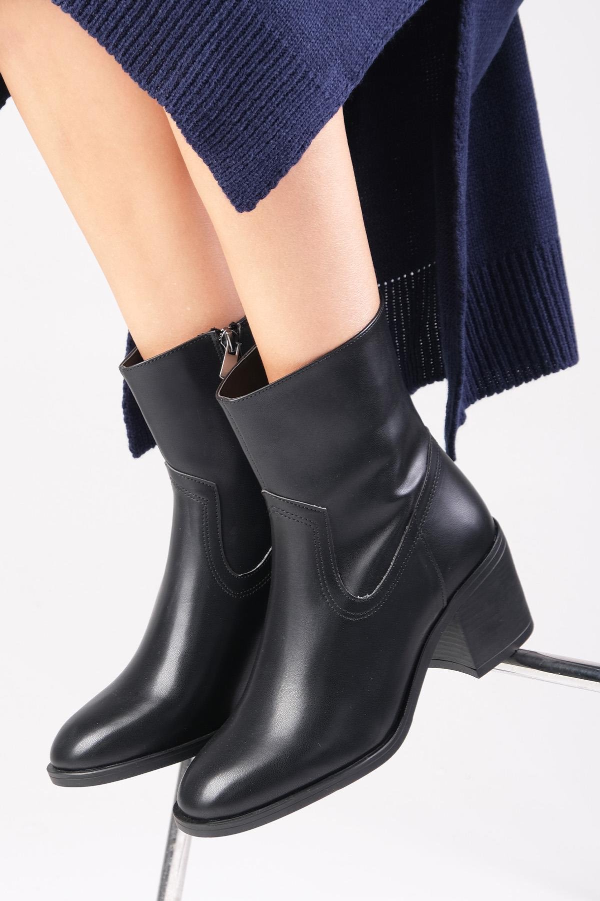 Amory Siyah Renk Kalın Topuklu Bot-Kalın Topuk-Mio Gusto-01574BLC