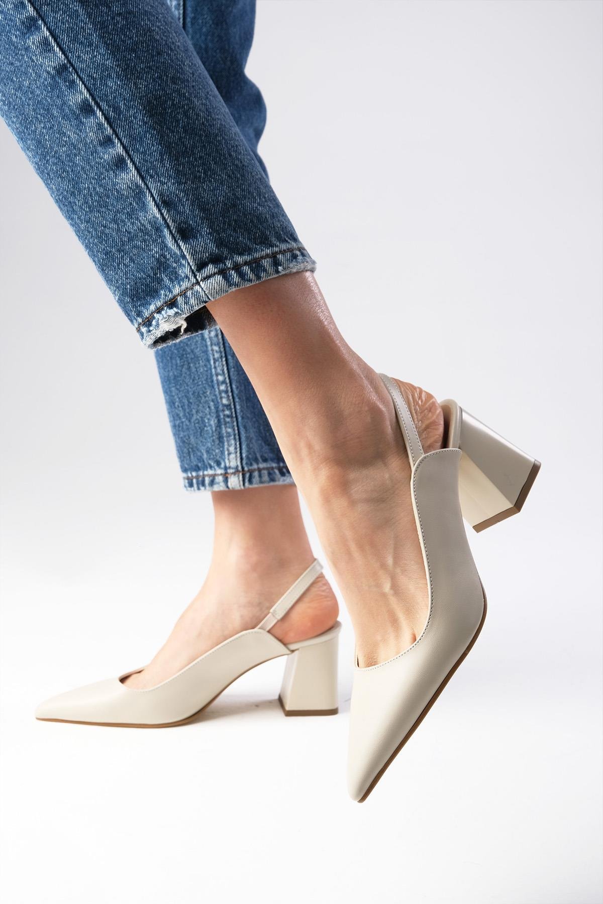 Anette Bej Renk Arkası Açık Topuklu Ayakkabı-Yüksek Topuklu-Mio Gusto-01536BEC