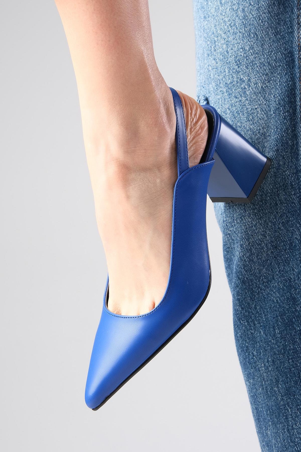 Anette Saks Mavi Renk Arkası Açık Topuklu Ayakkabı-Yüksek Topuklu-Mio Gusto-01536SKC