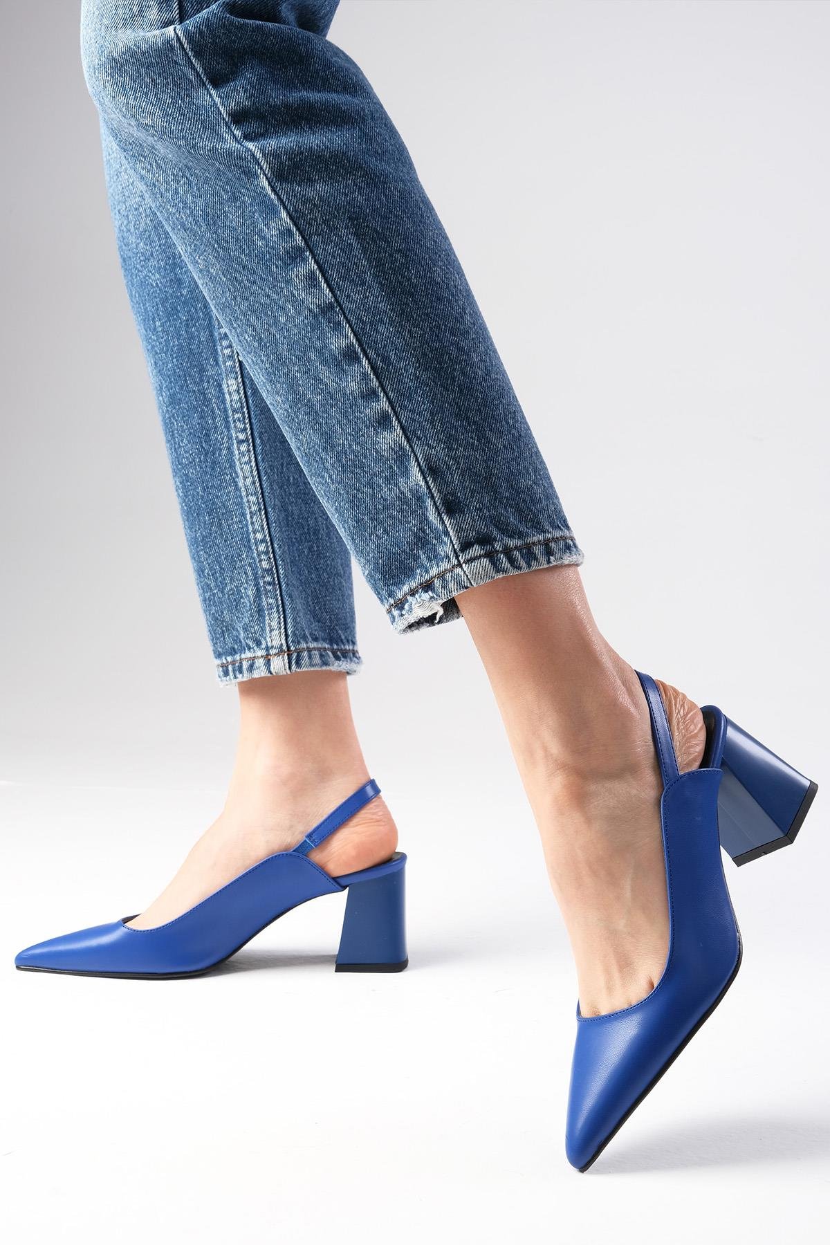 Anette Saks Mavi Renk Arkası Açık Topuklu Ayakkabı-Yüksek Topuklu-Mio Gusto-01536SKC