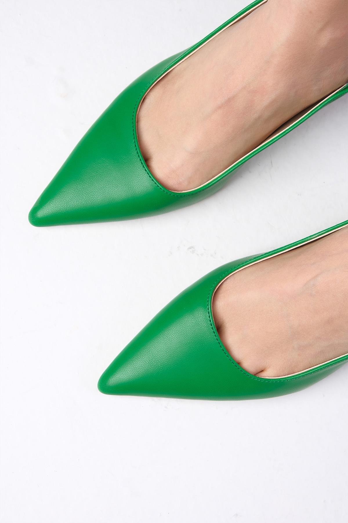 Anette Yeşil Renk Arkası Açık Topuklu Ayakkabı-Yüksek Topuklu-Mio Gusto-01536GNC