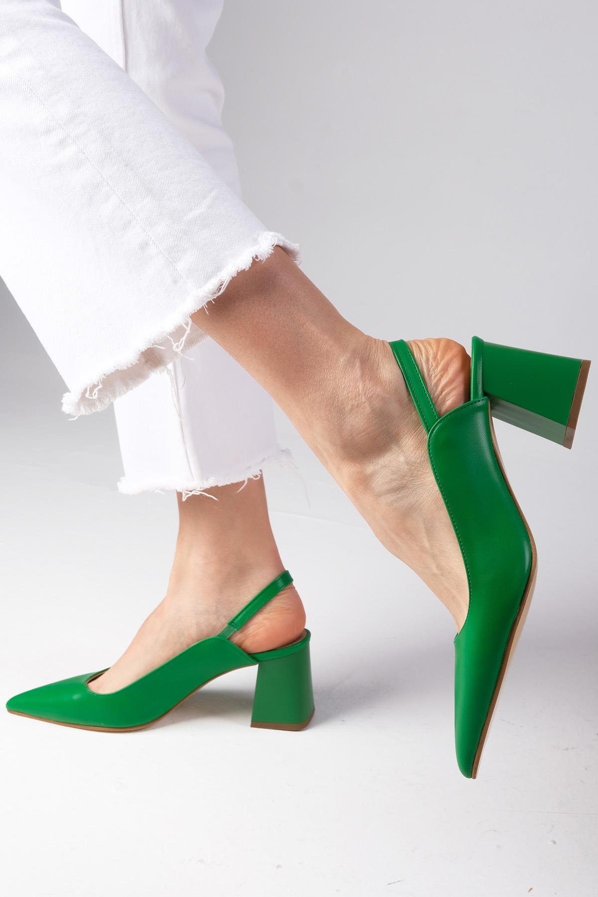Anette Yeşil Renk Arkası Açık Topuklu Ayakkabı-Yüksek Topuklu-Mio Gusto-01536GNC
