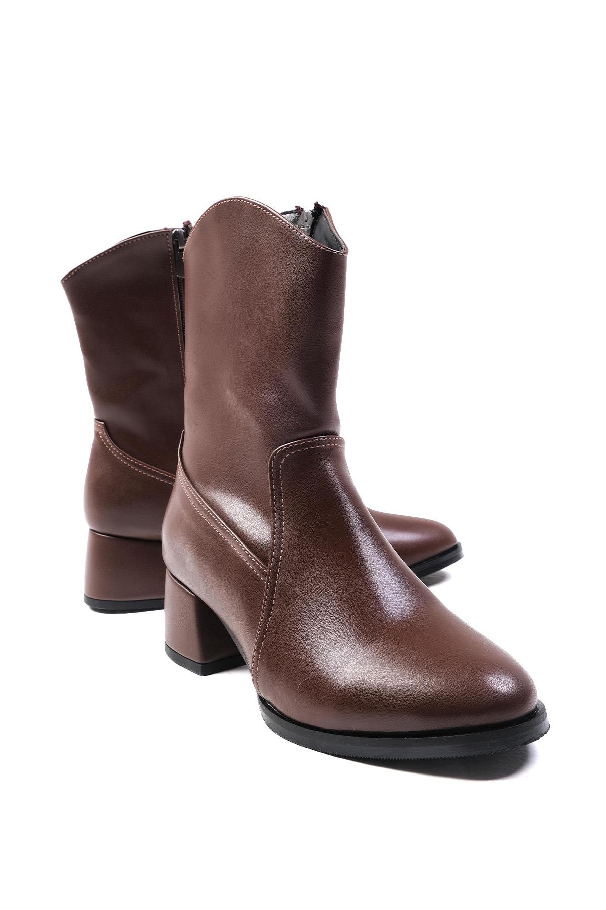April Kahverengi Oval Burunlu Topuklu Bot-Kalın Topuk-Mio Gusto-02272BRC