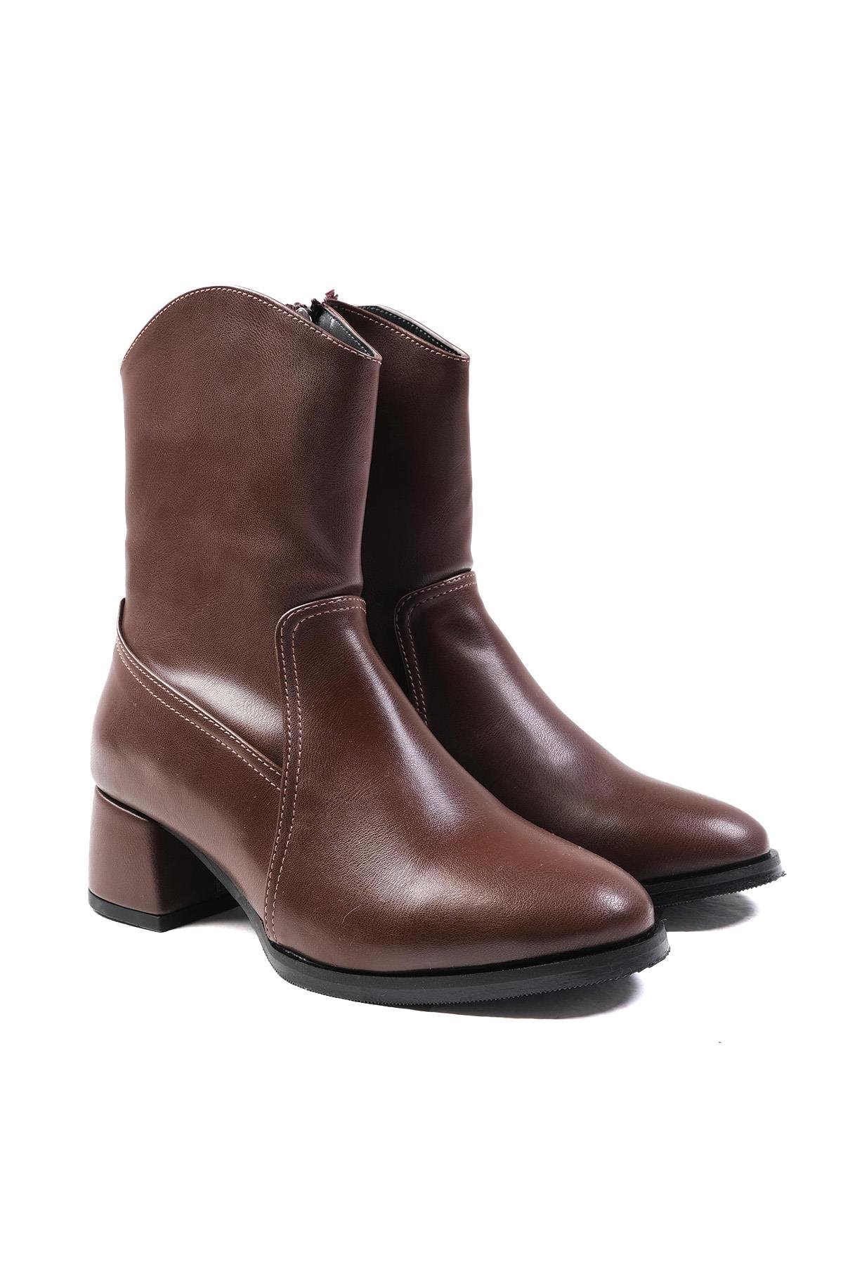 April Kahverengi Oval Burunlu Topuklu Bot-Kalın Topuk-Mio Gusto-02272BRC