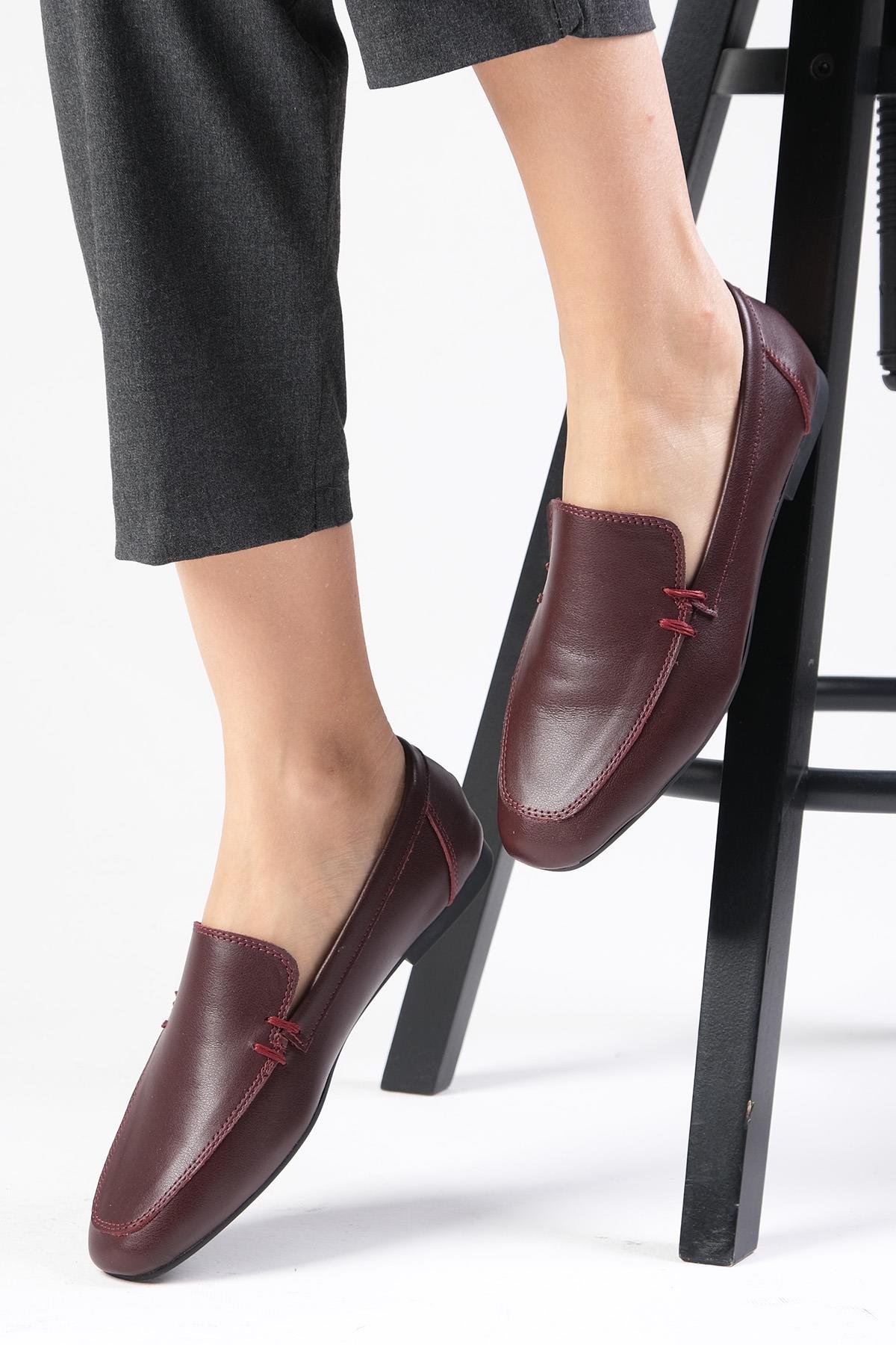 Aria Hakiki Deri Bordo Renk Loafer-Casual-Mio Gusto-01561WRC