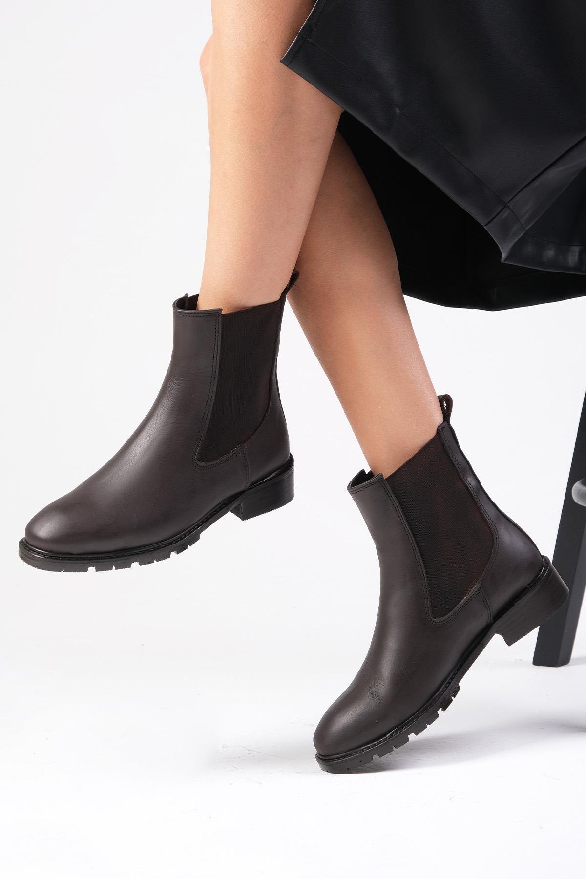 Ario Oval Burun Kahverengi Lastikli  Bot-Topuksuz-Mio Gusto-05851BRC