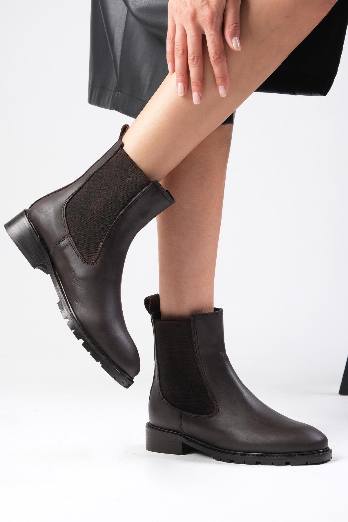 Ario Oval Burun Kahverengi Lastikli  Bot-Topuksuz-Mio Gusto-05851BRC