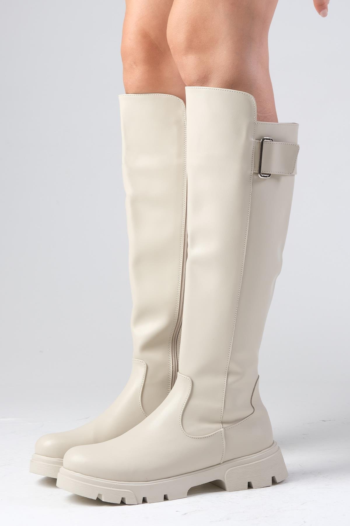 Arya Bej Renk Fermuarlı Postal Çizme-ÇİZME-Mio Gusto-01496BEC