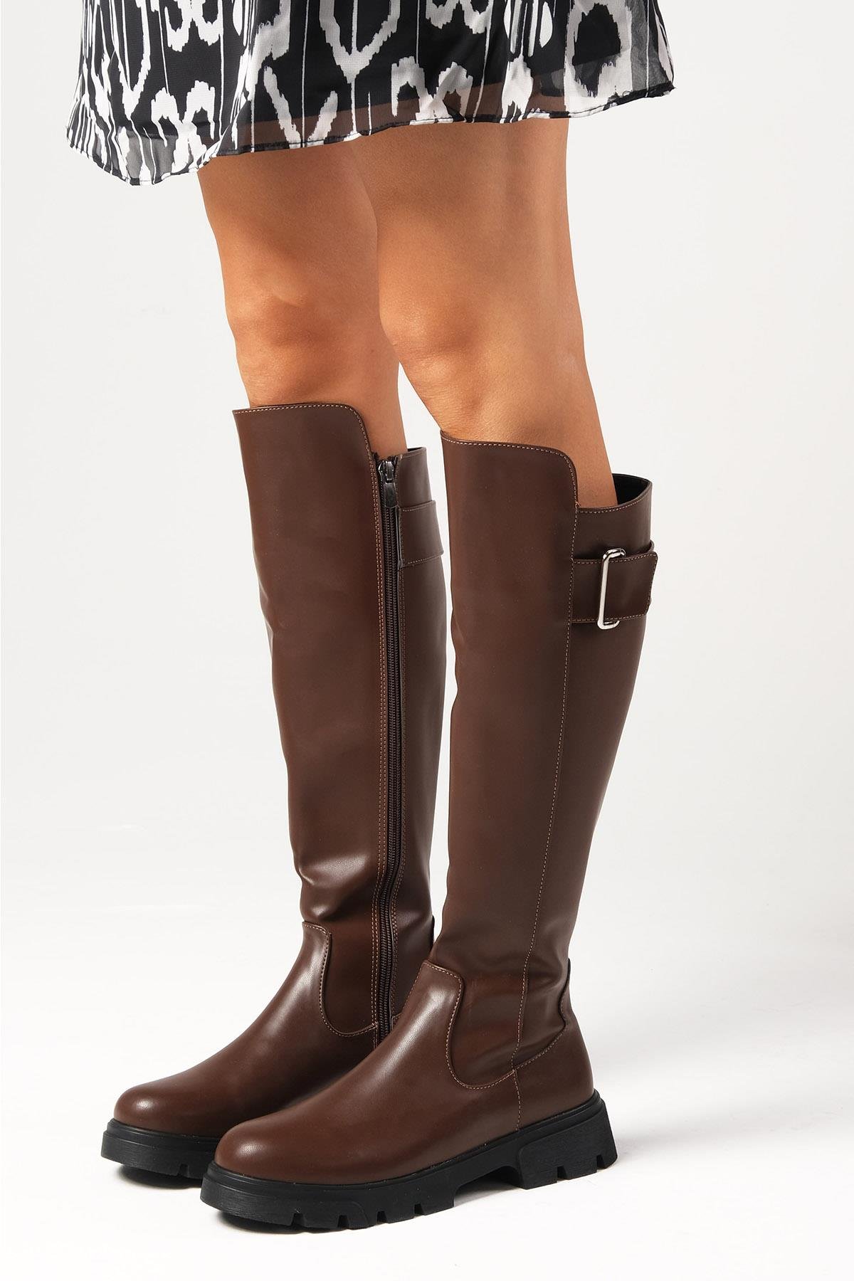 Arya Kahverengi Fermuarlı Postal Çizme-ÇİZME-Mio Gusto-01496BRC