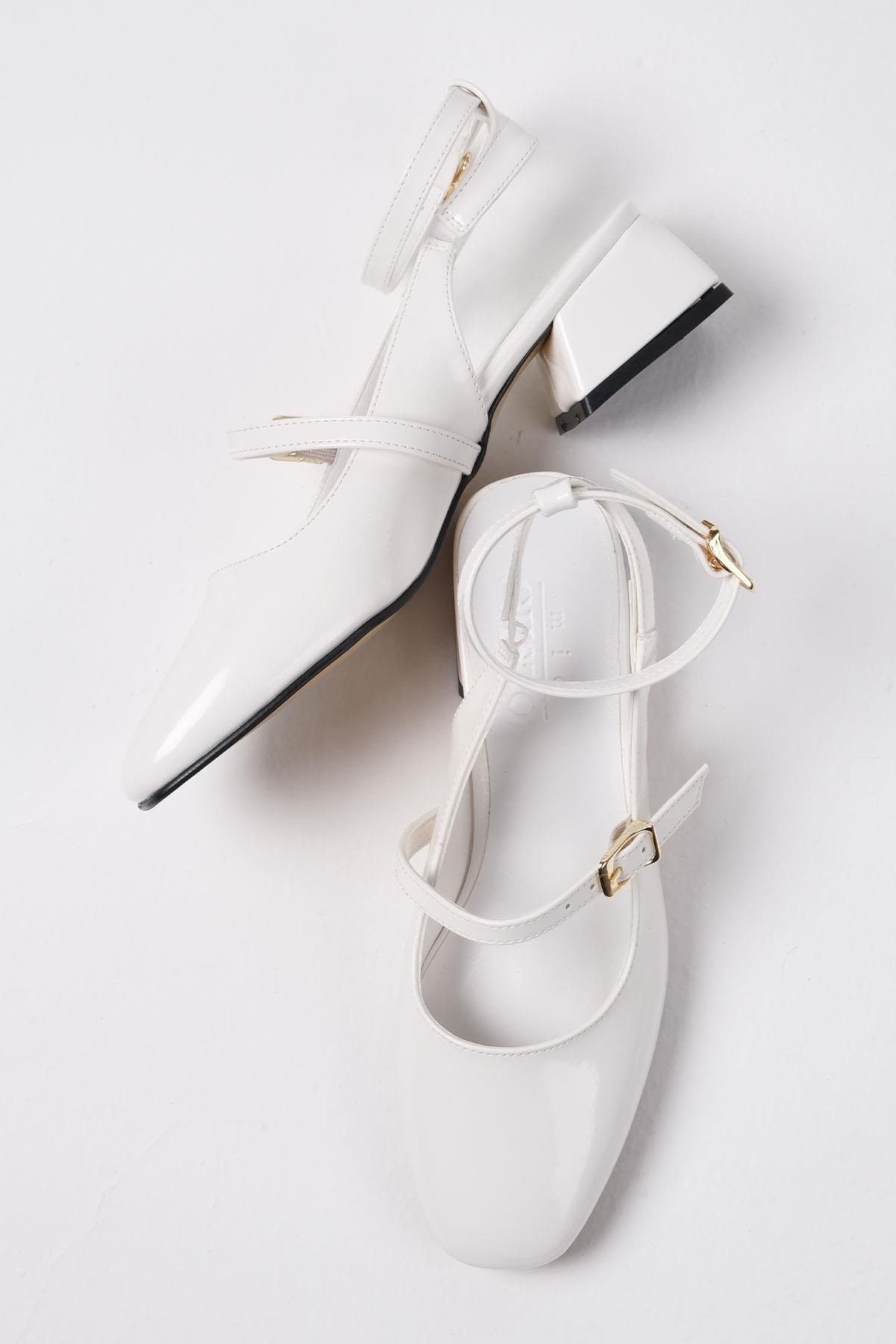 Audrey Beyaz Renk Rugan Kısa Topuklu Ayakkabı-Kısa Topuklu-Mio Gusto-01465WHR