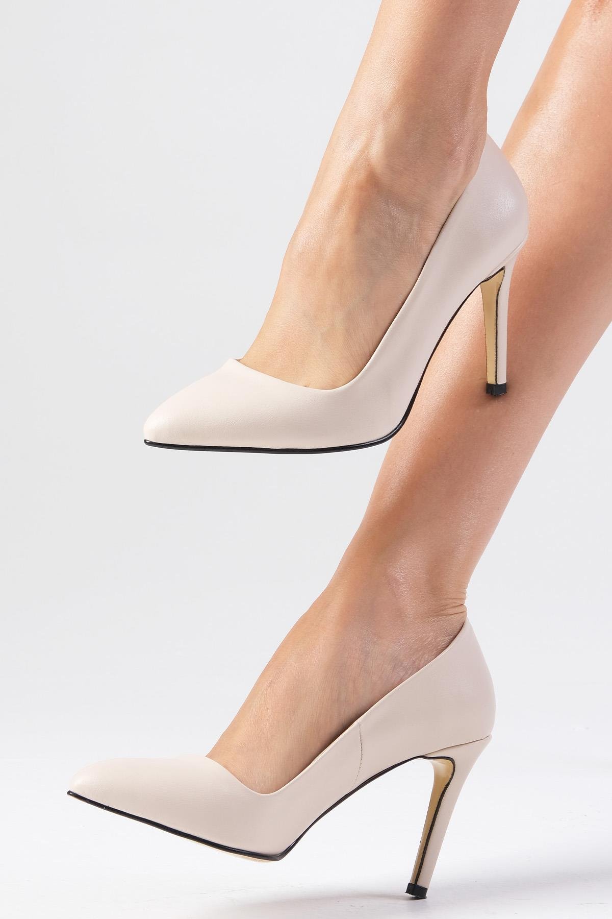 Basic Bej Renk Stiletto-Yüksek Topuklu-Mio Gusto-09033BEC