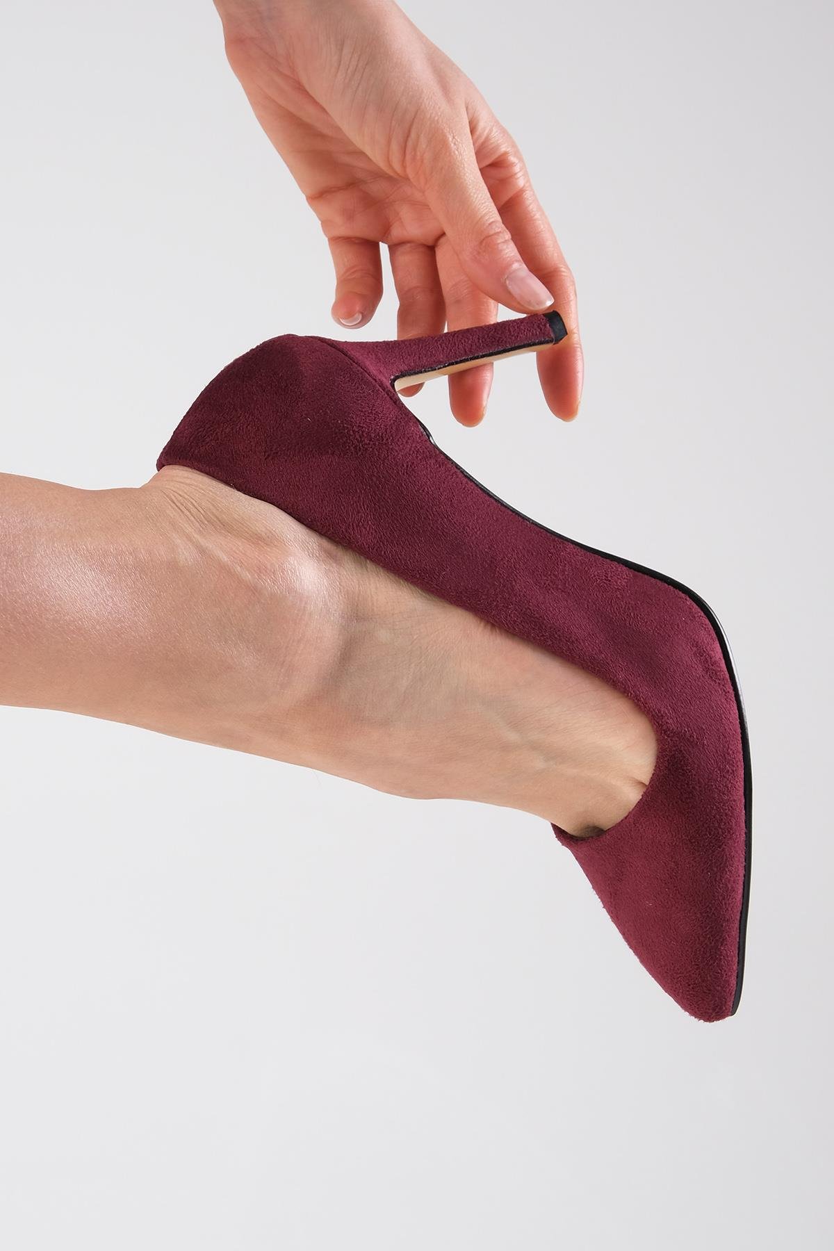 Basic Bordo Renk Süet Stiletto-Yüksek Topuklu-Mio Gusto-09033WRS