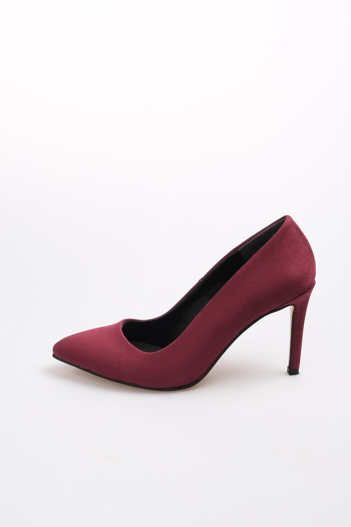 Basic Bordo Renk Süet Stiletto-Yüksek Topuklu-Mio Gusto-09033WRS