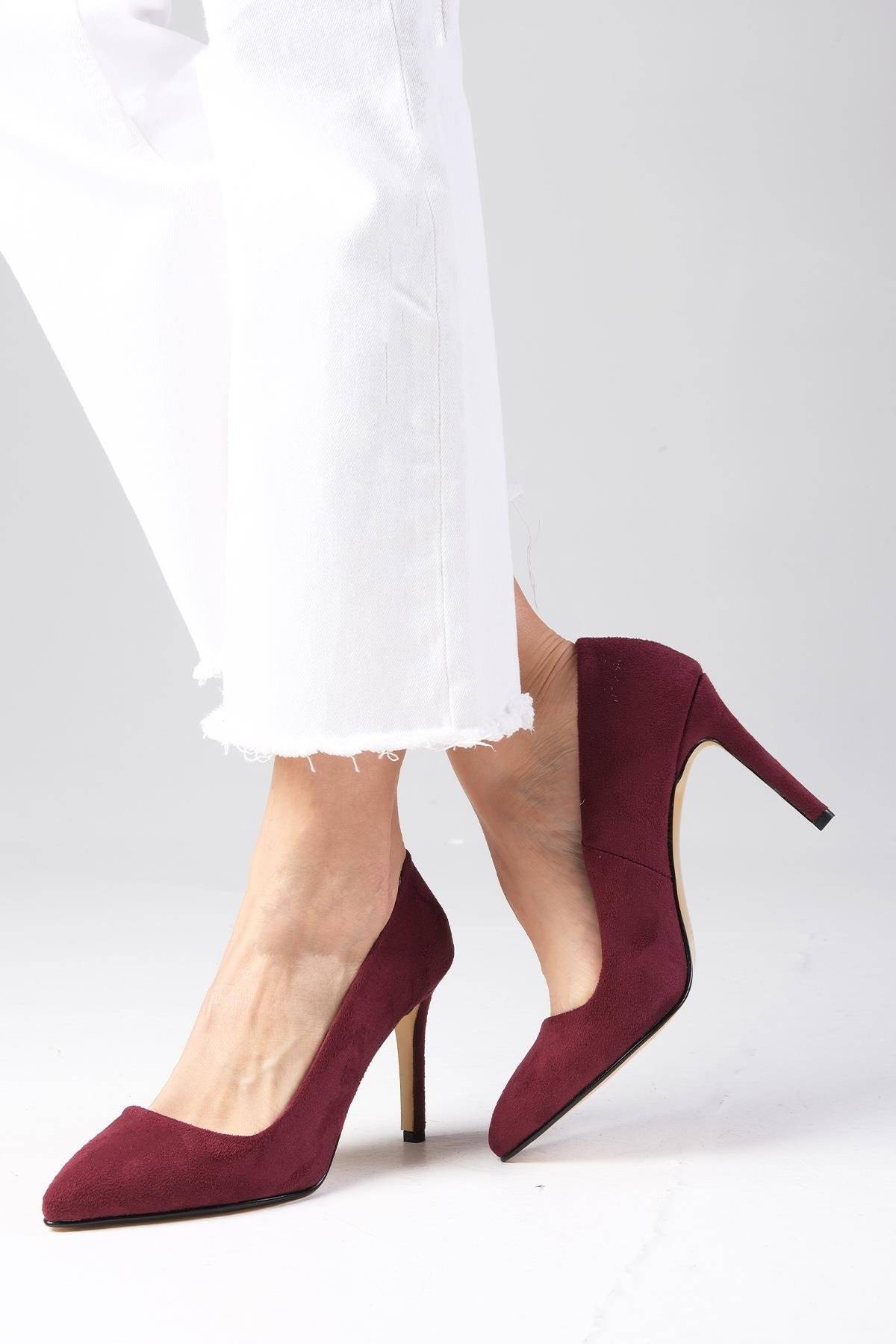Basic Bordo Renk Süet Stiletto-Yüksek Topuklu-Mio Gusto-09033WRS