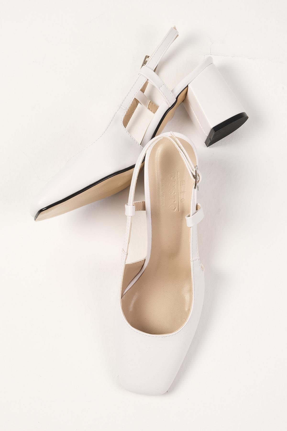 Belinda Beyaz Renk Topuklu Ayakkabı-Yüksek Topuklu-Mio Gusto-02266WHC