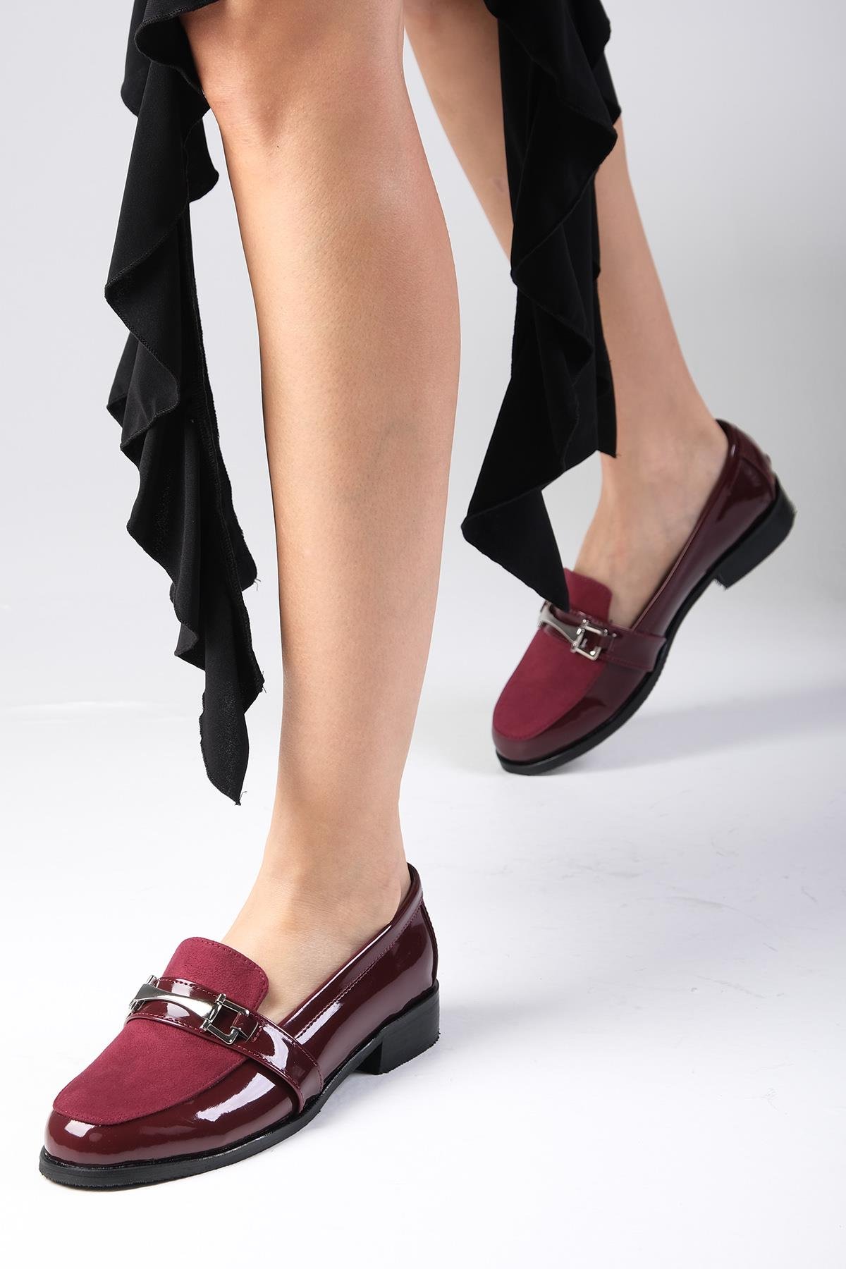 Bernice Bordo Renk Rugan Oxford Ayakkabı-DÜZ AYAKKABI-Mio Gusto-02108WRR