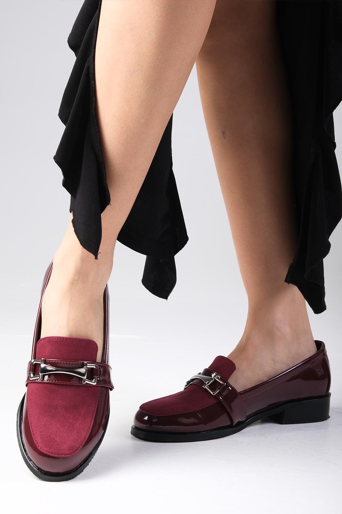 Bernice Bordo Renk Rugan Oxford Ayakkabı-DÜZ AYAKKABI-Mio Gusto-02108WRR