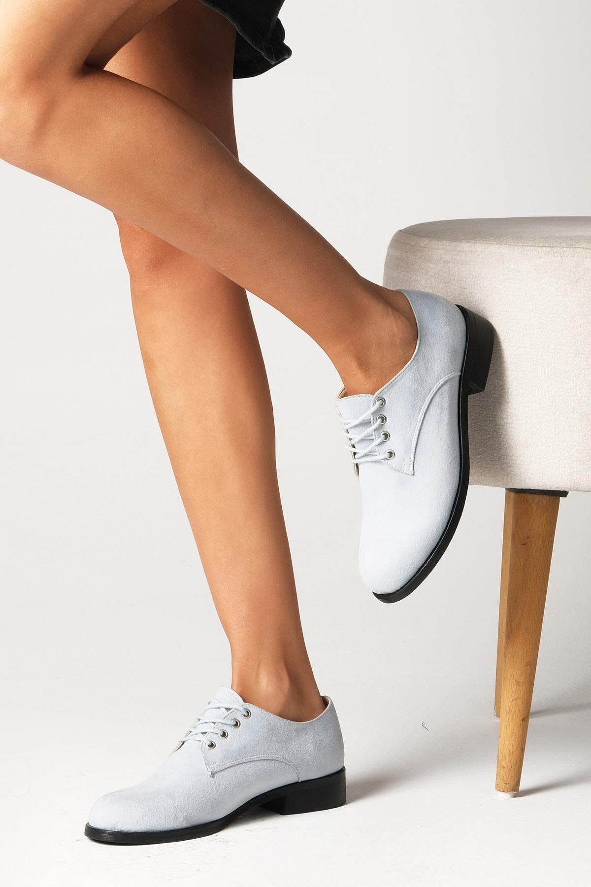 Berta Mavi Renk Süet Oxford Ayakkabı-DÜZ AYAKKABI-Mio Gusto-02104BUS