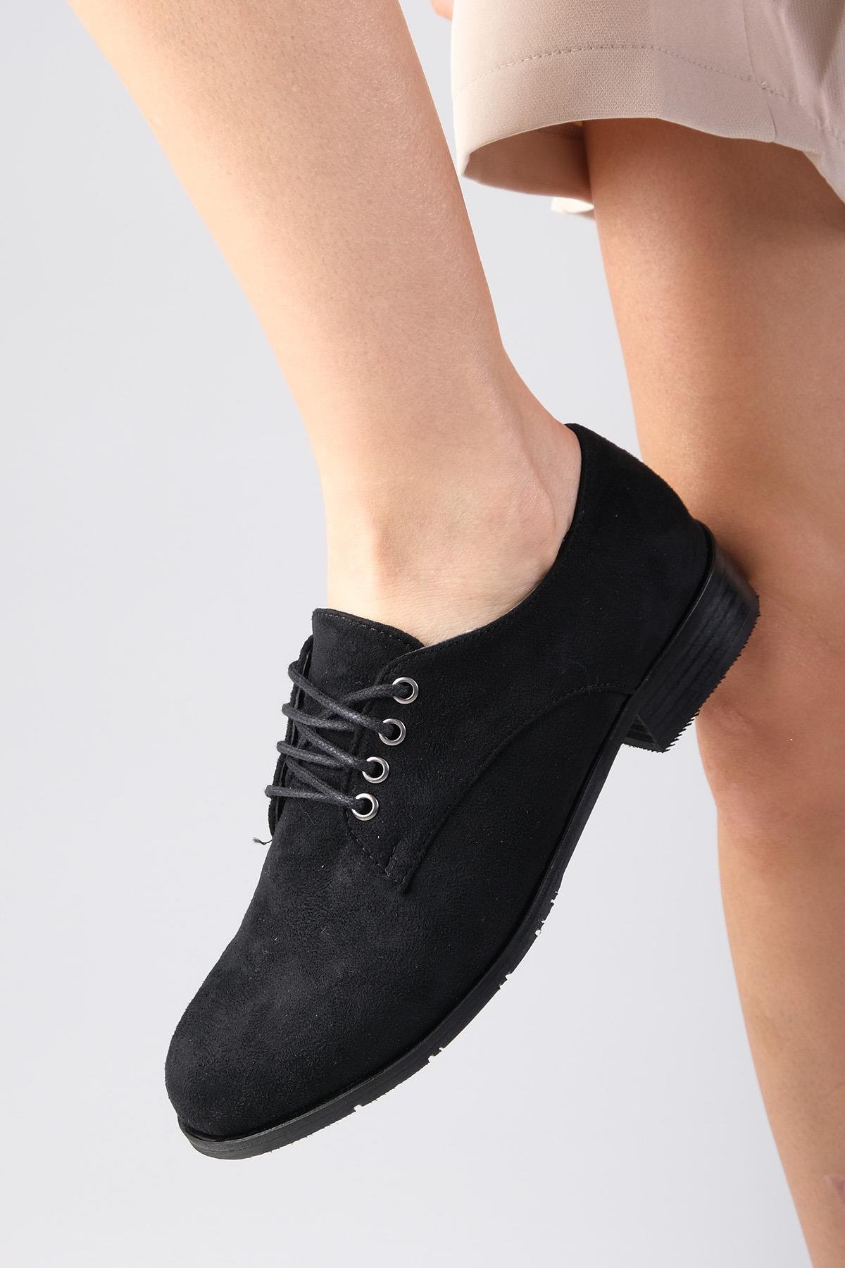 Berta Siyah Renk Süet Oxford Ayakkabı-DÜZ AYAKKABI-Mio Gusto-02104BLS