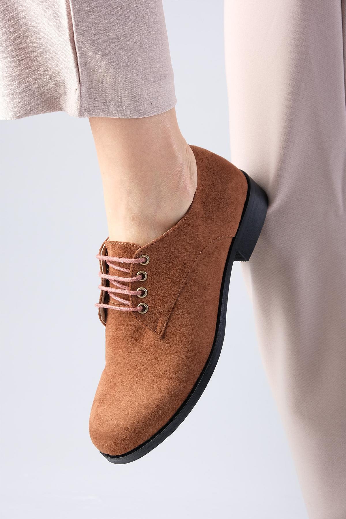 Berta Taba Renk Süet Oxford Ayakkabı-DÜZ AYAKKABI-Mio Gusto-02104TAS