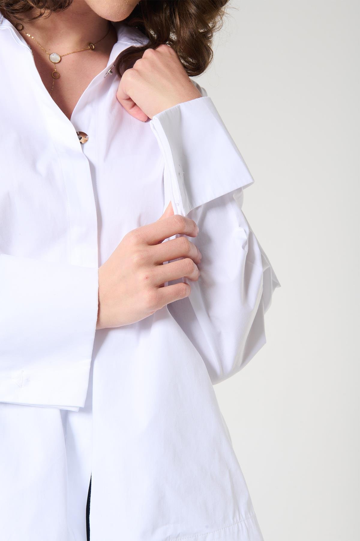 Beyaz Renk %100 Pamuk Trapez Kesim Gömlek