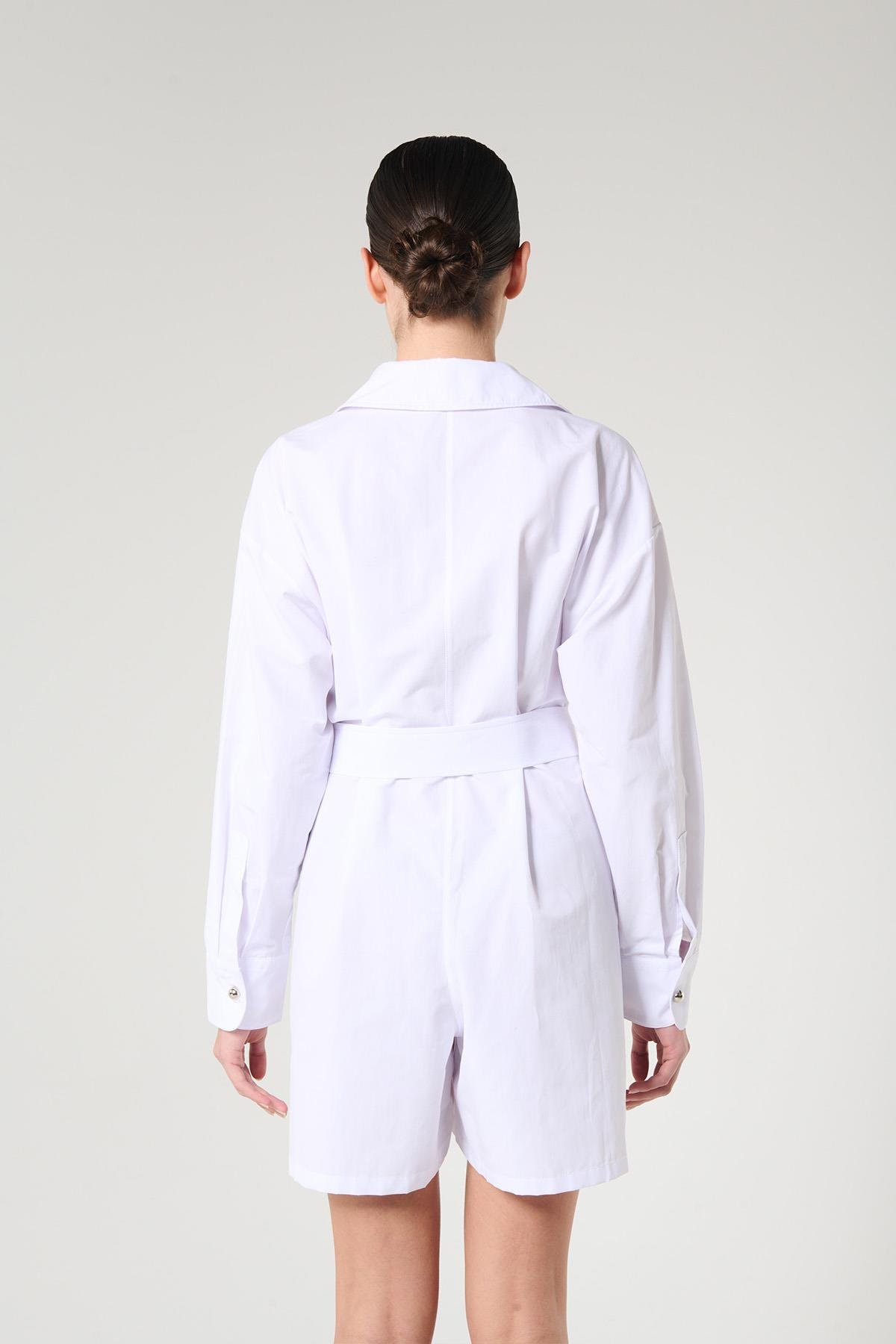 Beyaz Renk Geniş Paçalı Mini Tulum