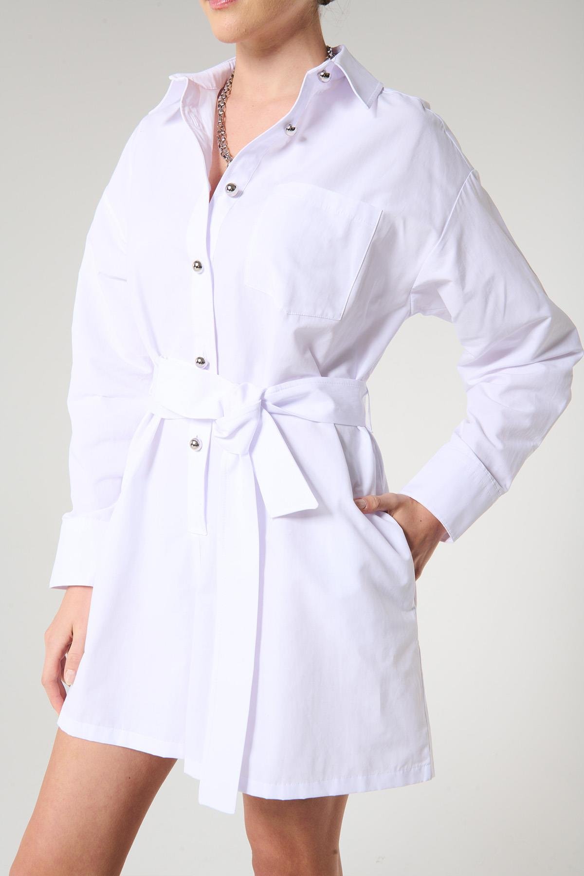 Beyaz Renk Geniş Paçalı Mini Tulum