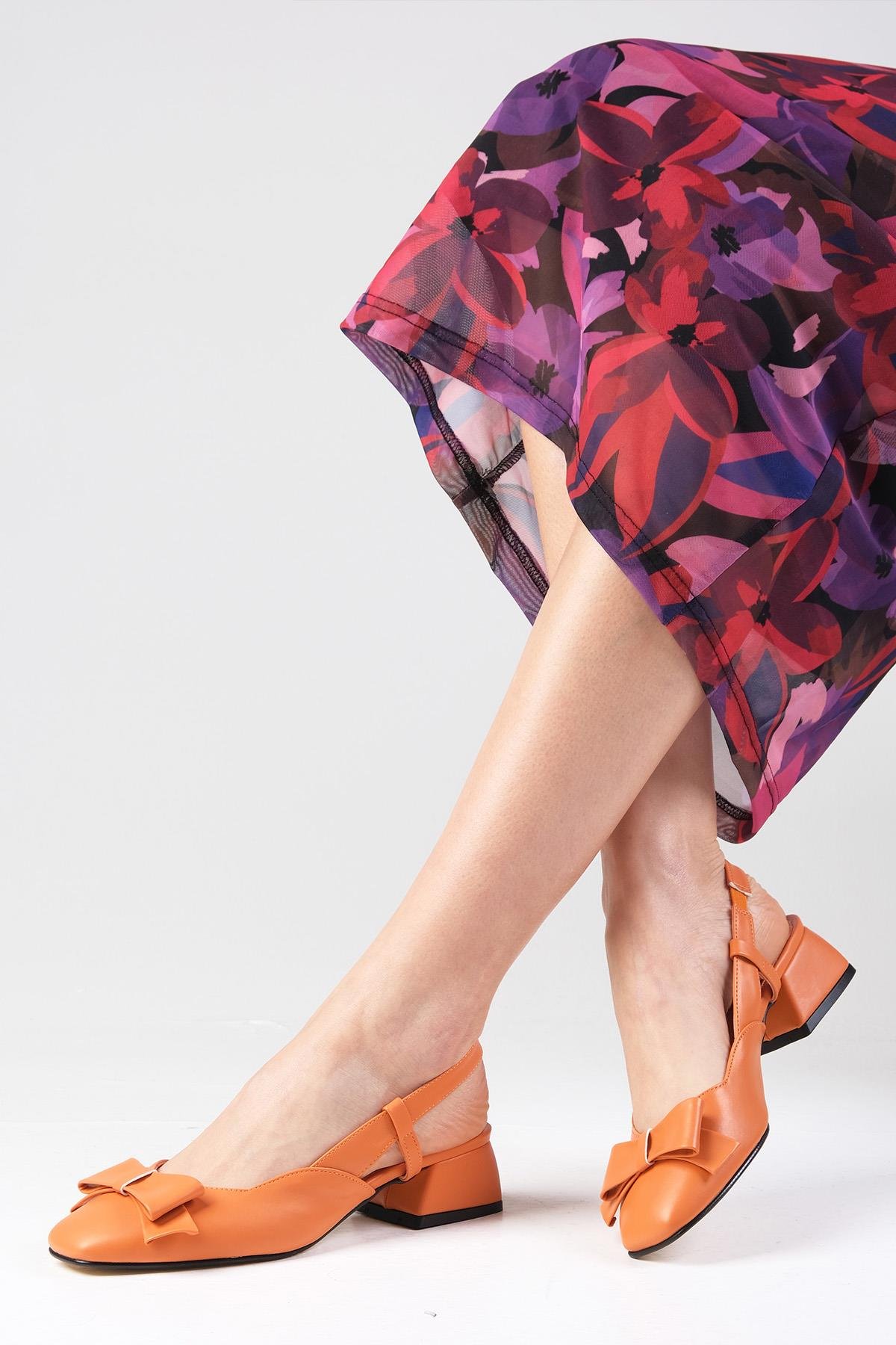 Billie Turuncu Renk Kısa Topuklu Ayakkabı-Kısa Topuklu-Mio Gusto-01457ORC