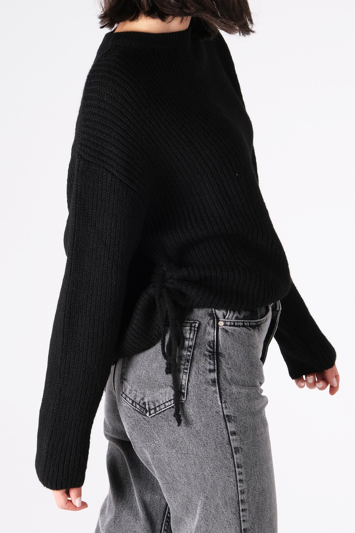 Bisiklet Yaka Siyah Triko Kazak-Kazak-Mio Gusto-G0033BLK