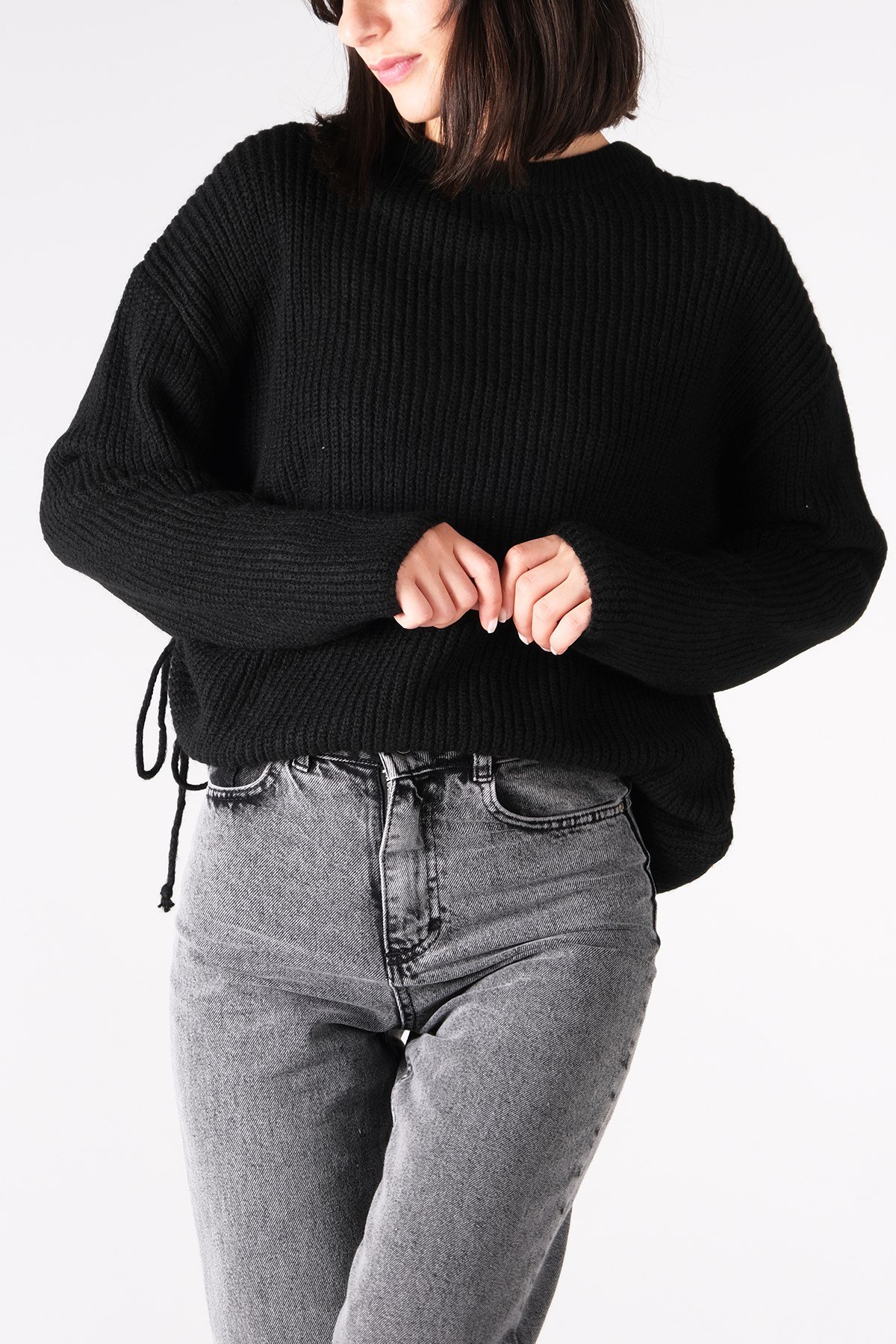 Bisiklet Yaka Siyah Triko Kazak-Kazak-Mio Gusto-G0033BLK