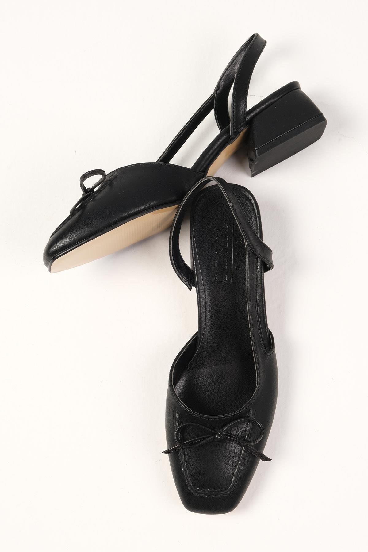 Bria Siyah Renk Kısa Topuklu Ayakkabı-Kısa Topuklu-Mio Gusto-01478BLC