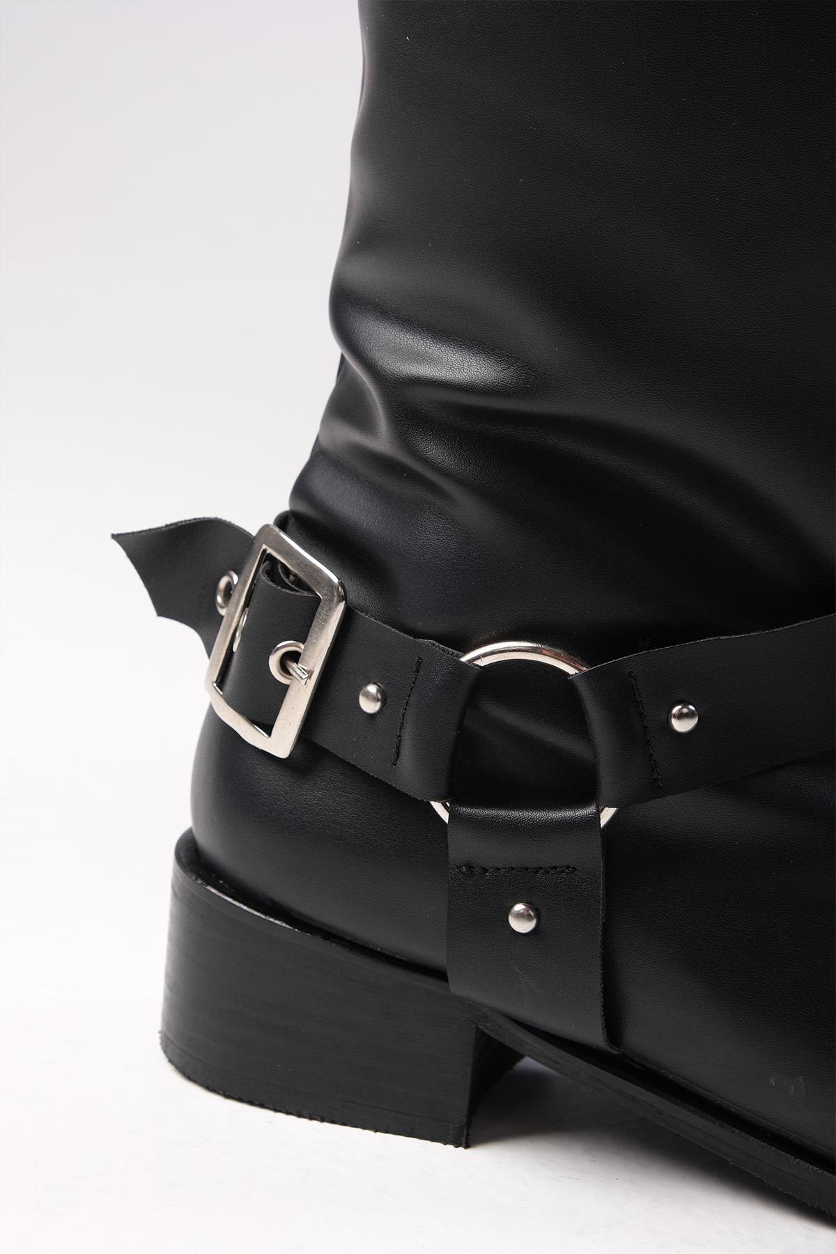Brielle Siyah Renk Fermuarsız Biker Çizme-ÇİZME-Mio Gusto-02321BLC