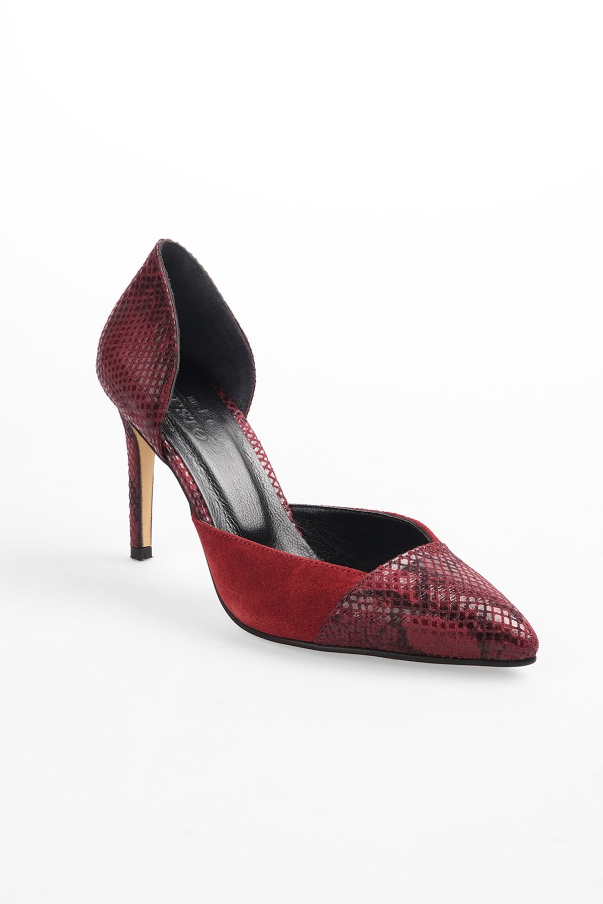 Brien Hakiki Süet Bordo Yılan Desenli Stiletto-Stiletto-Mio Gusto-09198WRS