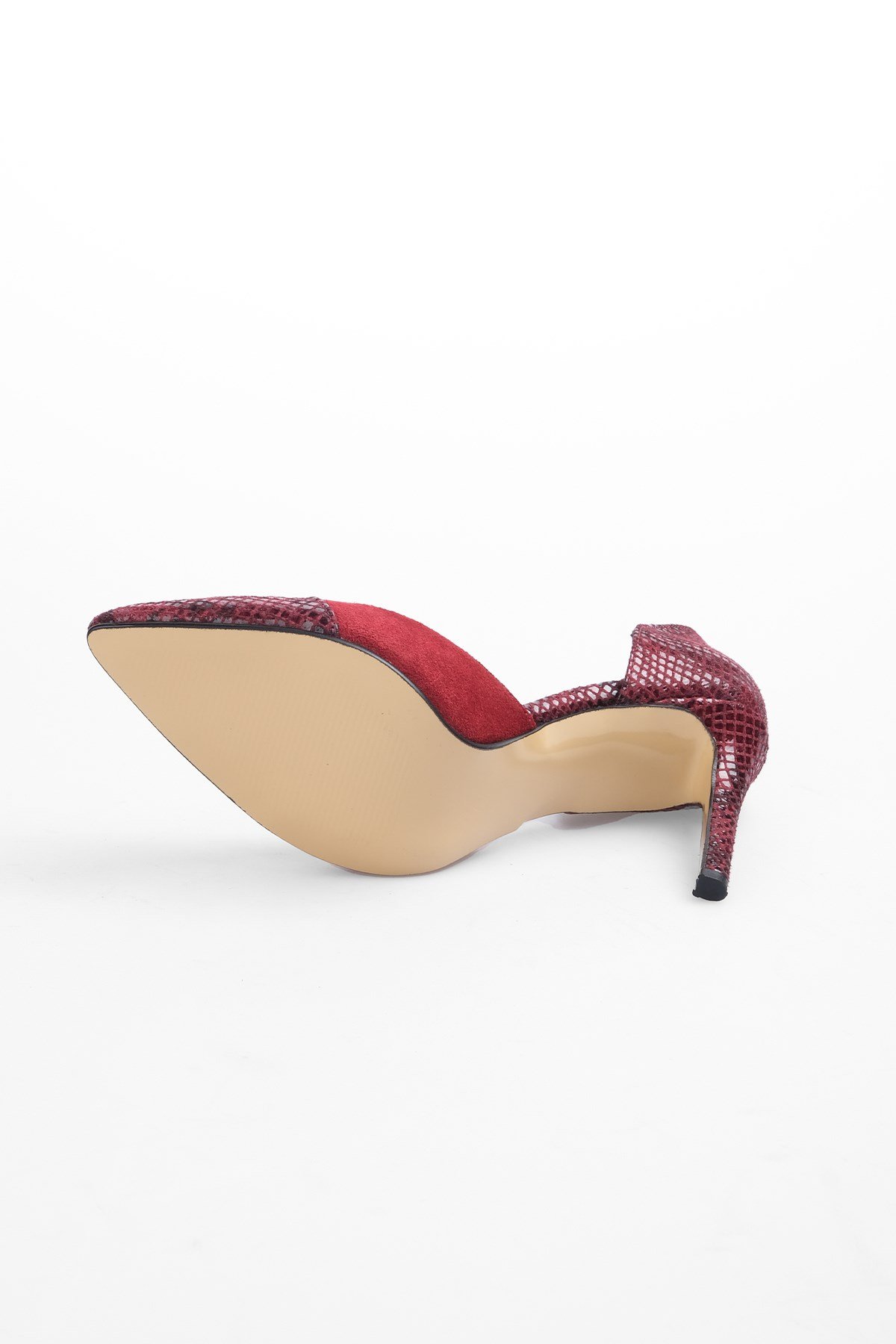 Brien Hakiki Süet Bordo Yılan Desenli Stiletto-Stiletto-Mio Gusto-09198WRS