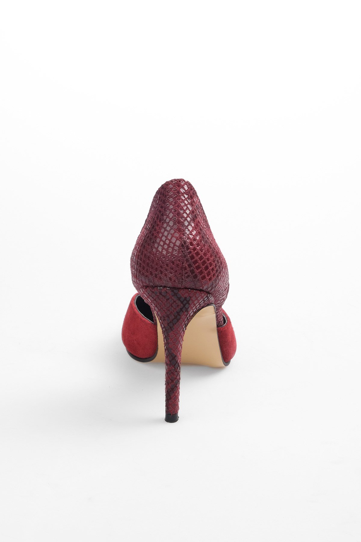 Brien Hakiki Süet Bordo Yılan Desenli Stiletto-Stiletto-Mio Gusto-09198WRS