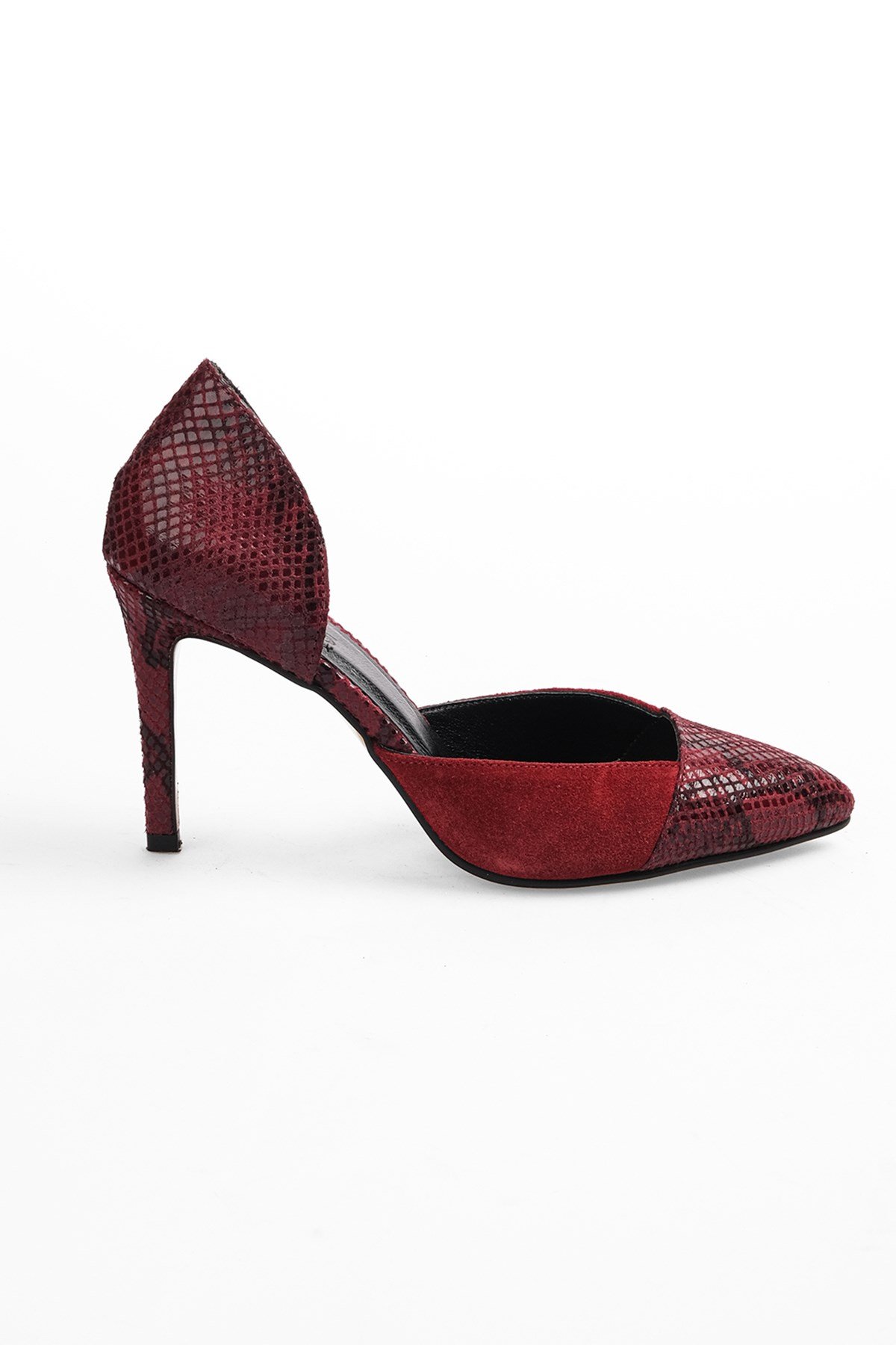 Brien Hakiki Süet Bordo Yılan Desenli Stiletto-Stiletto-Mio Gusto-09198WRS