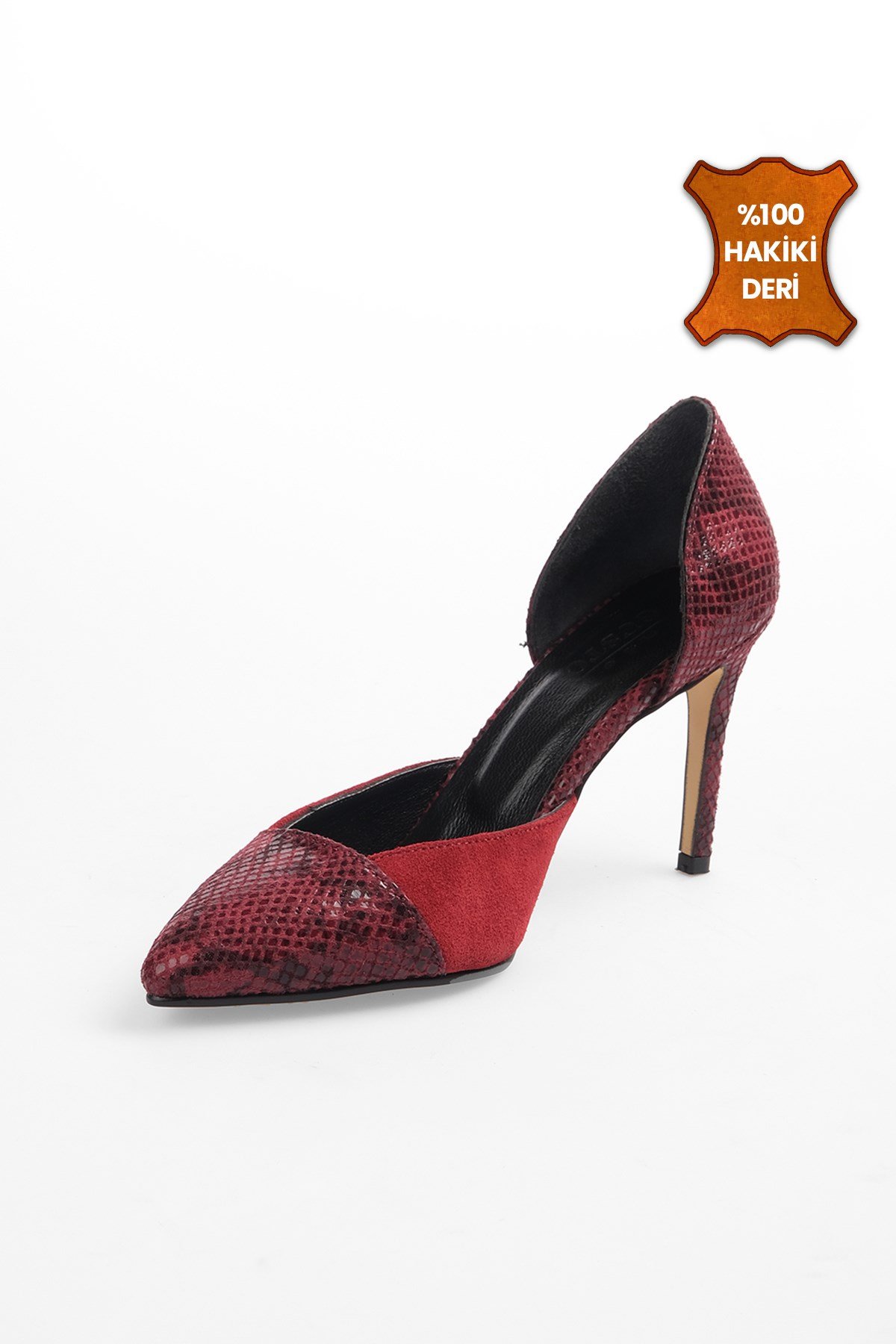 Brien Hakiki Süet Bordo Yılan Desenli Stiletto-Stiletto-Mio Gusto-09198WRS