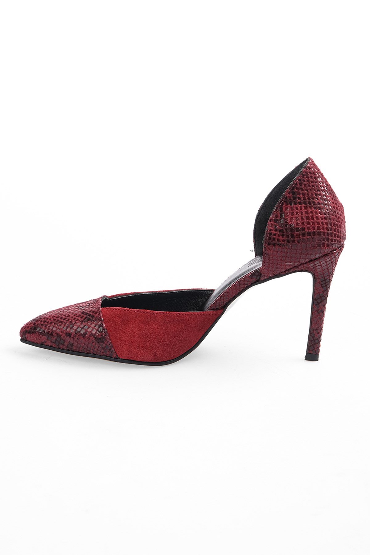 Brien Hakiki Süet Bordo Yılan Desenli Stiletto-Stiletto-Mio Gusto-09198WRS