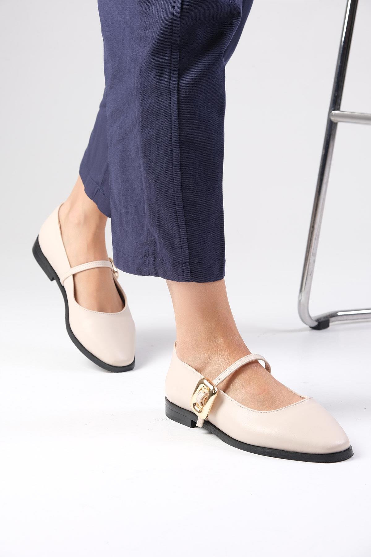 Camille Bej Renk Babet Ayakkabı-Flats-Mio Gusto-02337BEC
